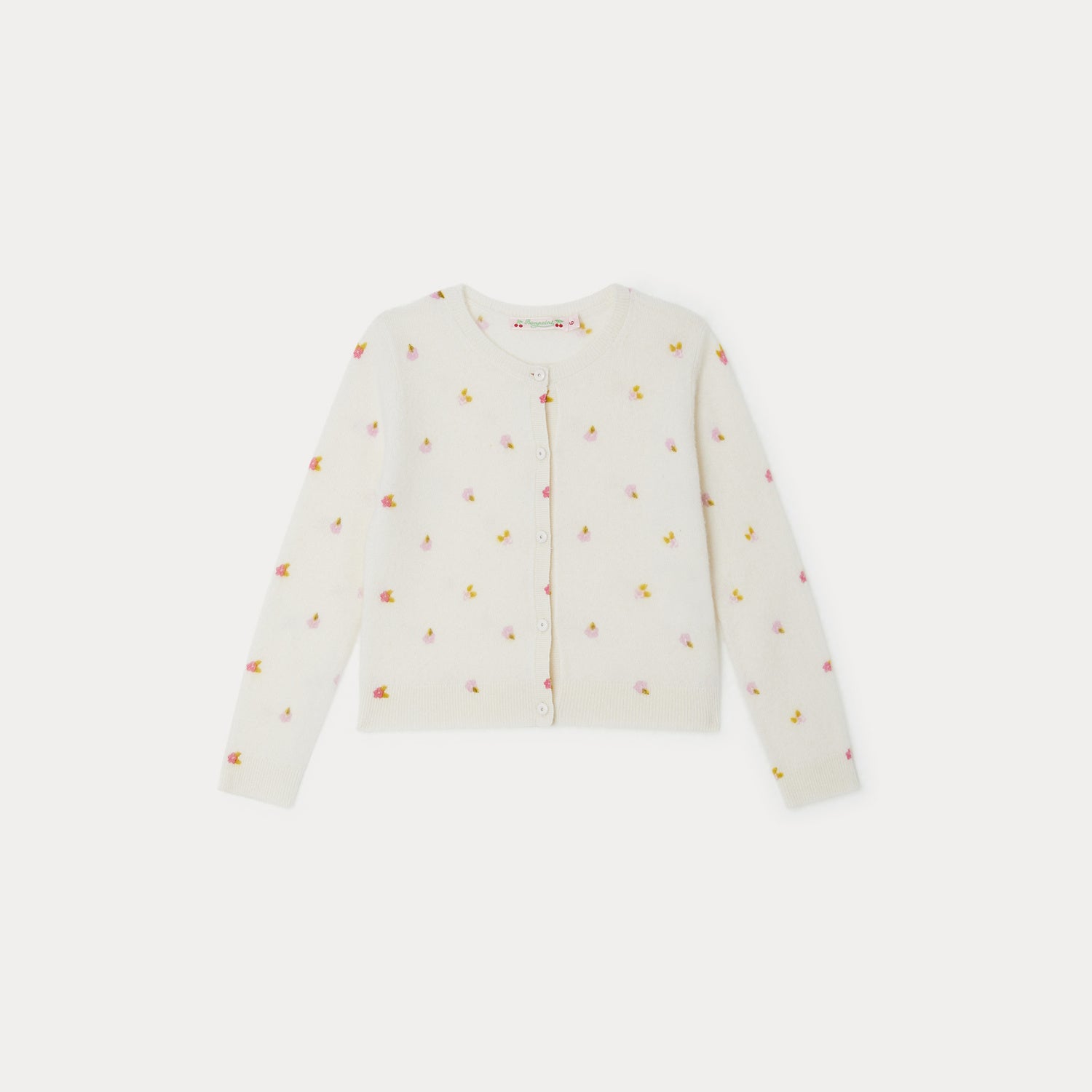 Girls White Embroidered Cashmere Cardigan