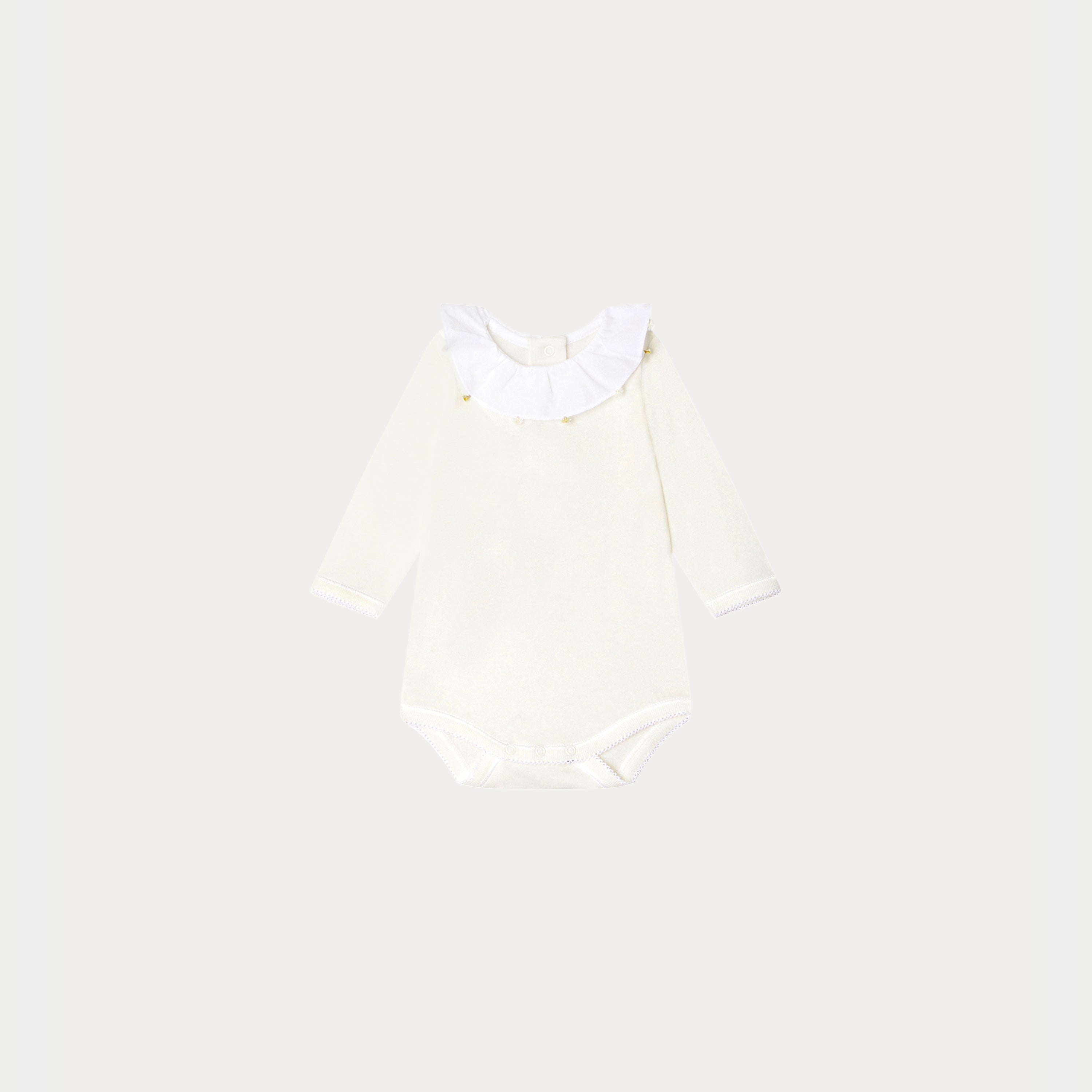 Baby Girls White Cotton Babysuit