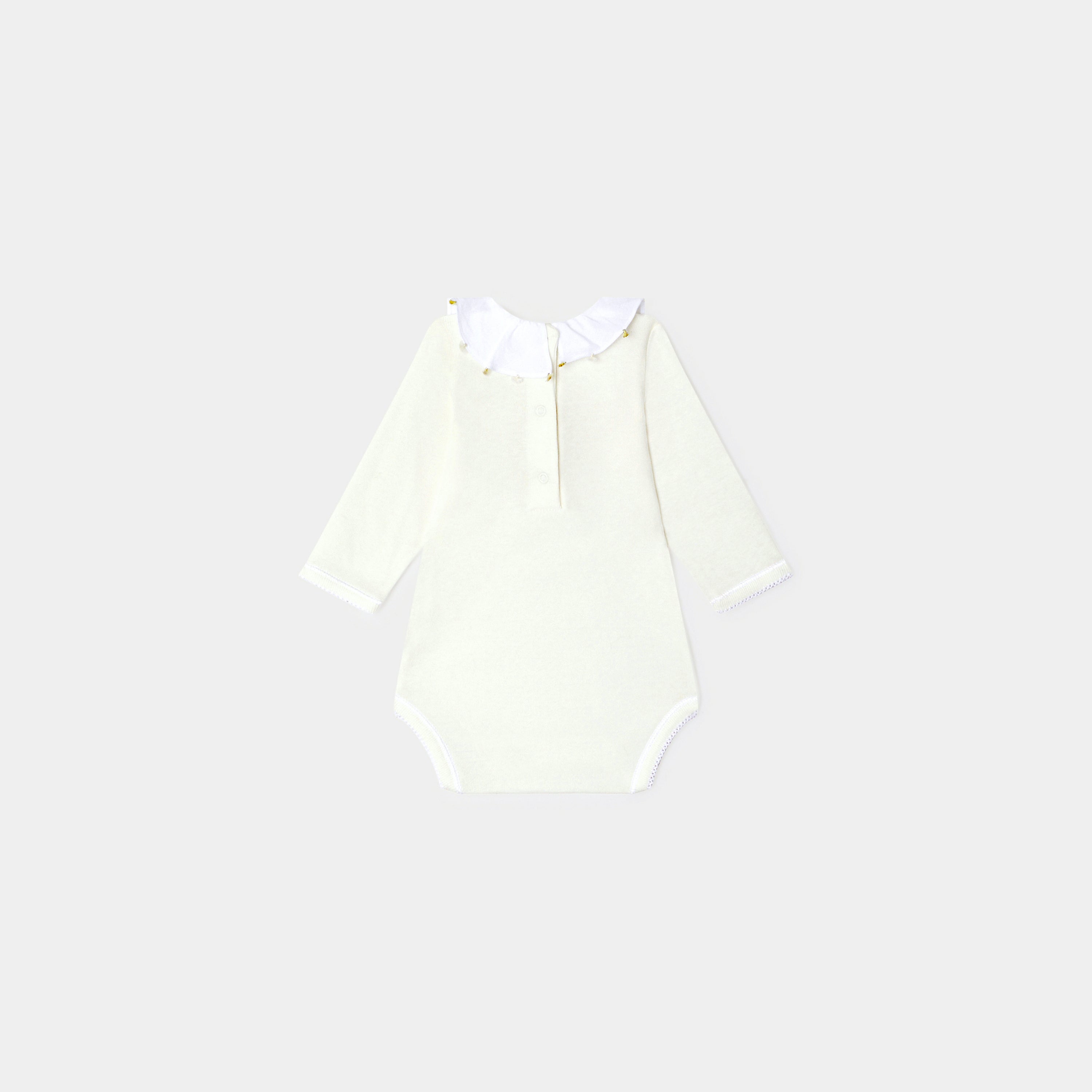 Baby Girls White Cotton Babysuit