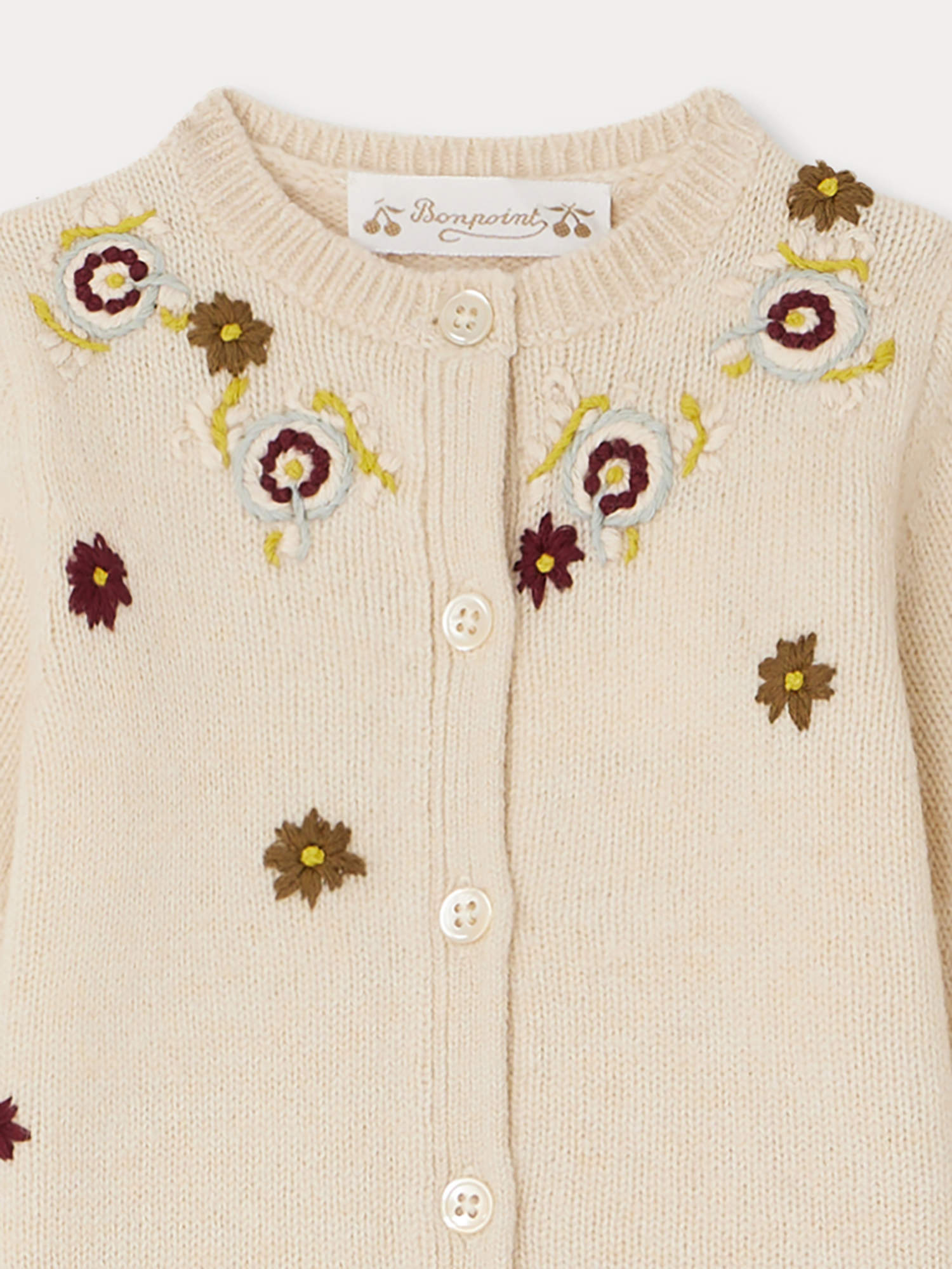Baby Girls White Embroidered Wool Cardigan