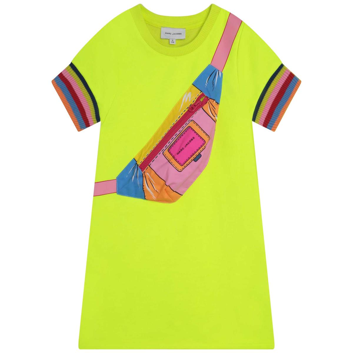 Girls Fluo Green Printed Dress