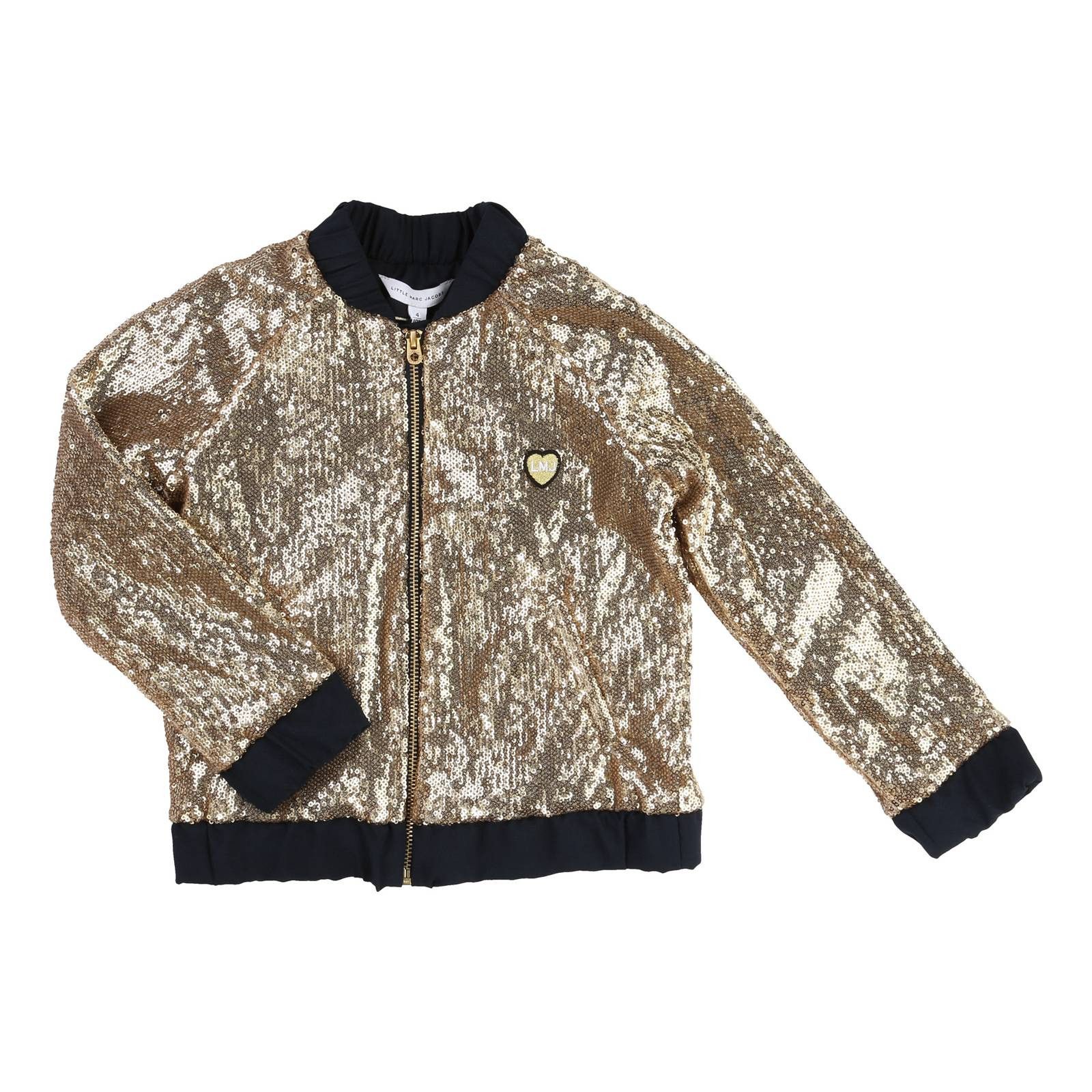 Girls Gold Ribbed Cuffs Jacket With Patch Brand Logo - CÉMAROSE | Children's Fashion Store