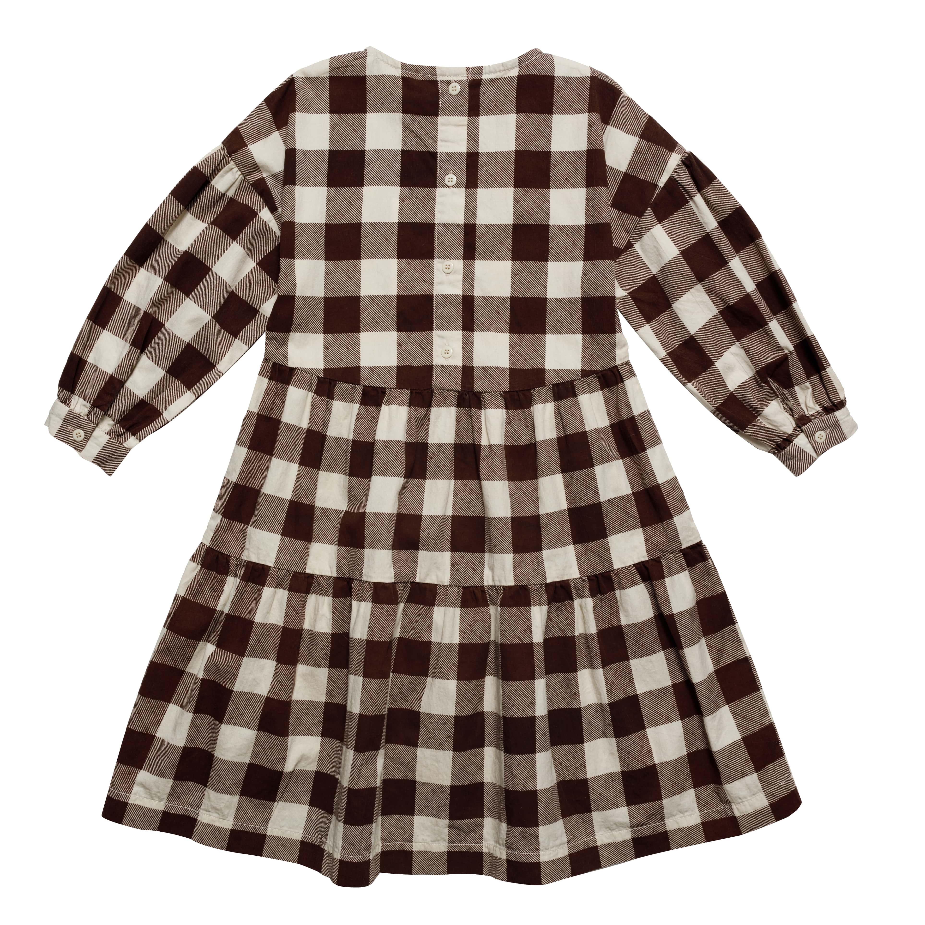 Girls Brown Check Cotton Dress
