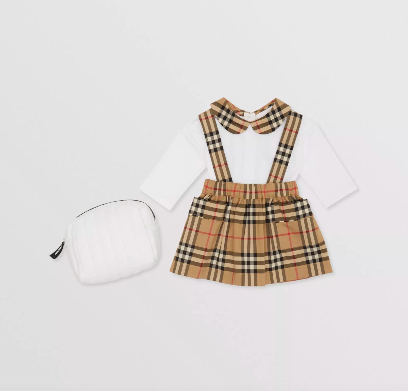 Baby Girls White & Archive Beige Romper Set