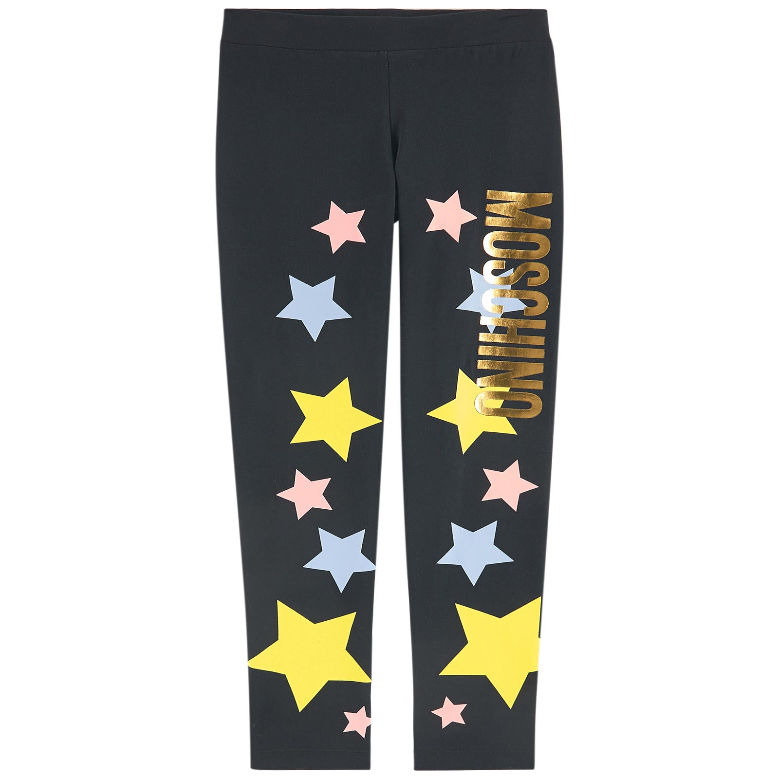 Girls Black Star Printed Cotton Leggings