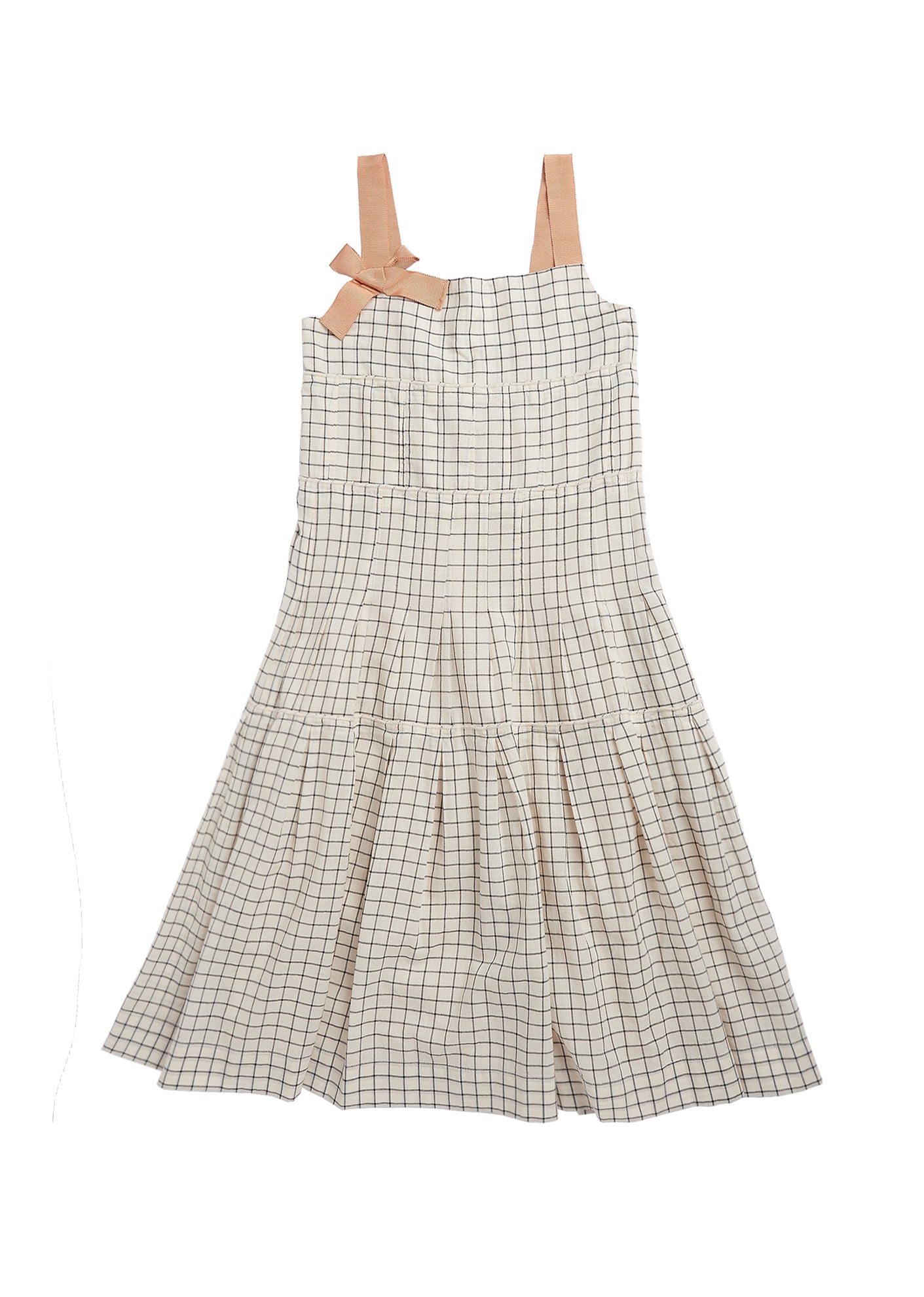 Girls Black & Cream Check Cotton Dress