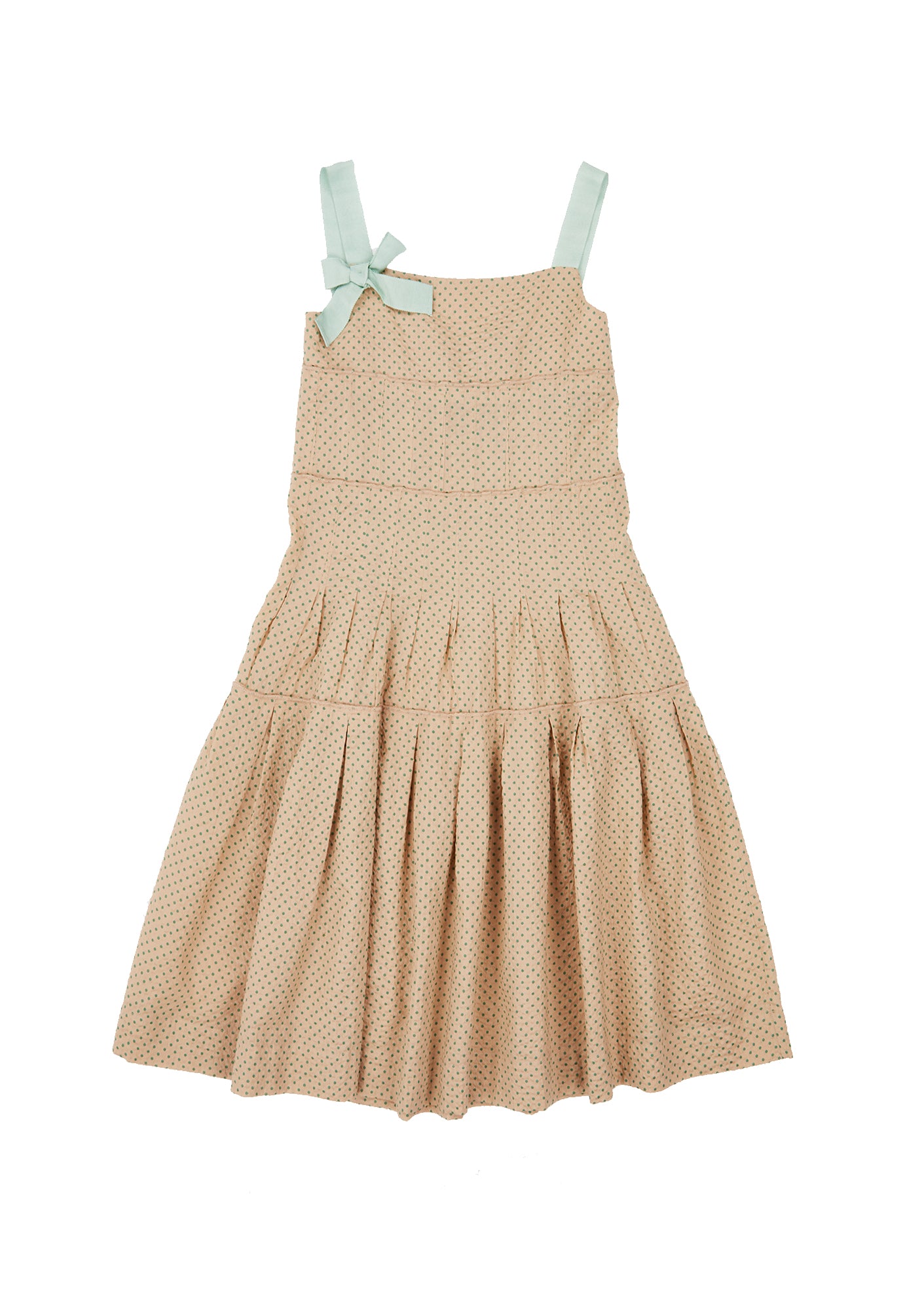 Girls Khaki & Green Polka Dots Cotton Dress