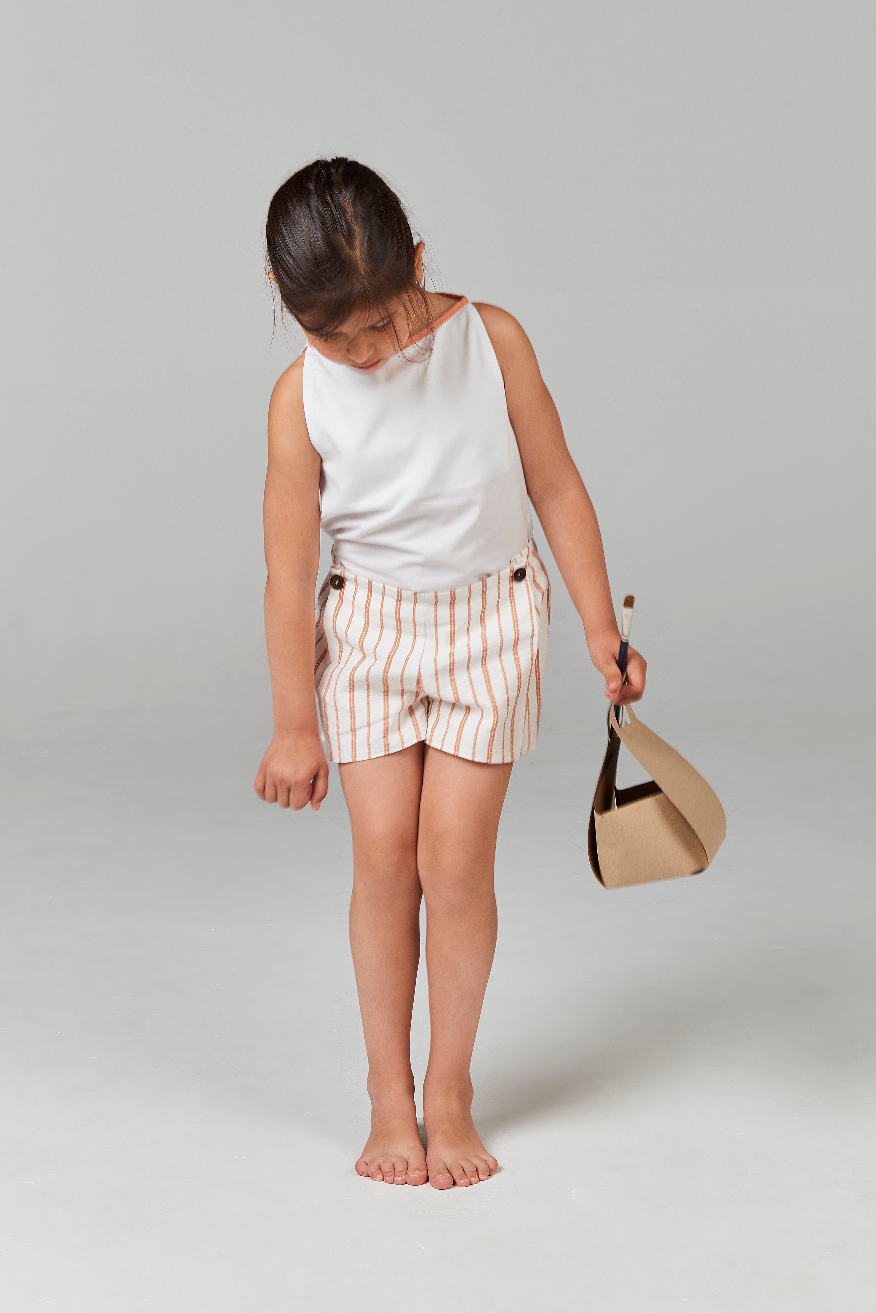 Girls Terracota & White Striped Shorts