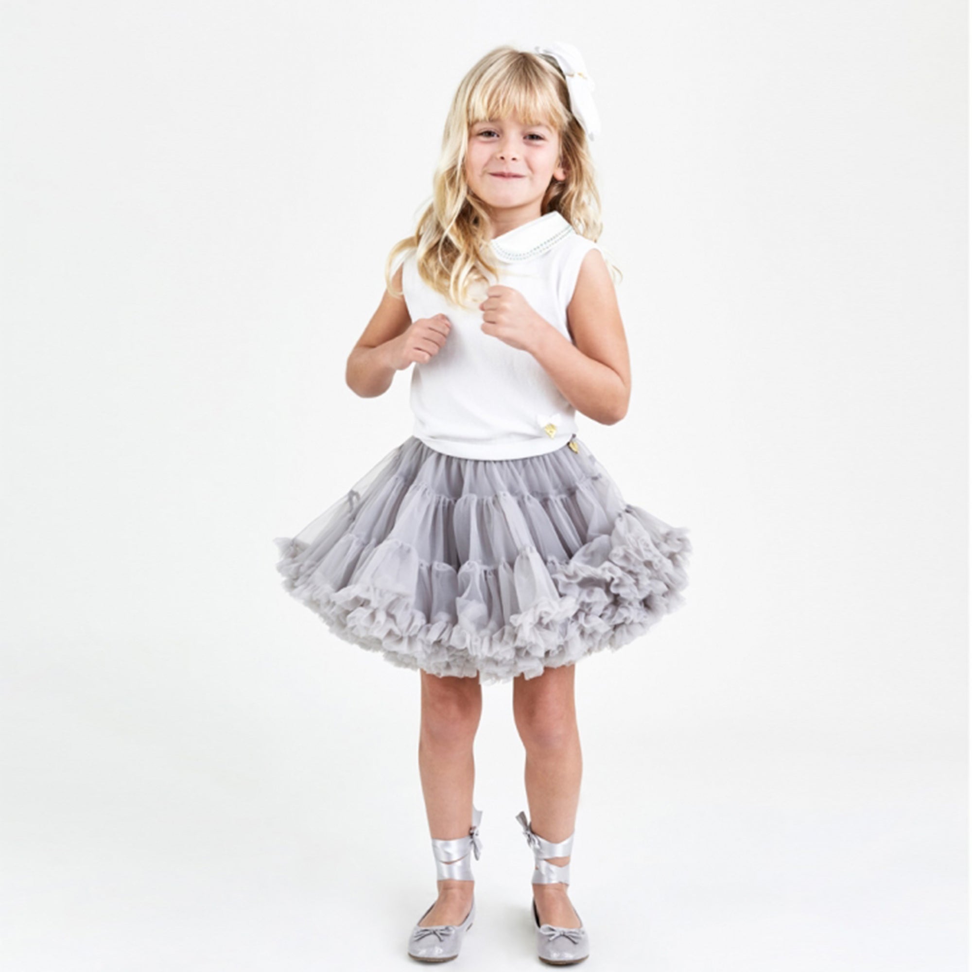 Girls Ash Grey Nylon Knitted Skirt