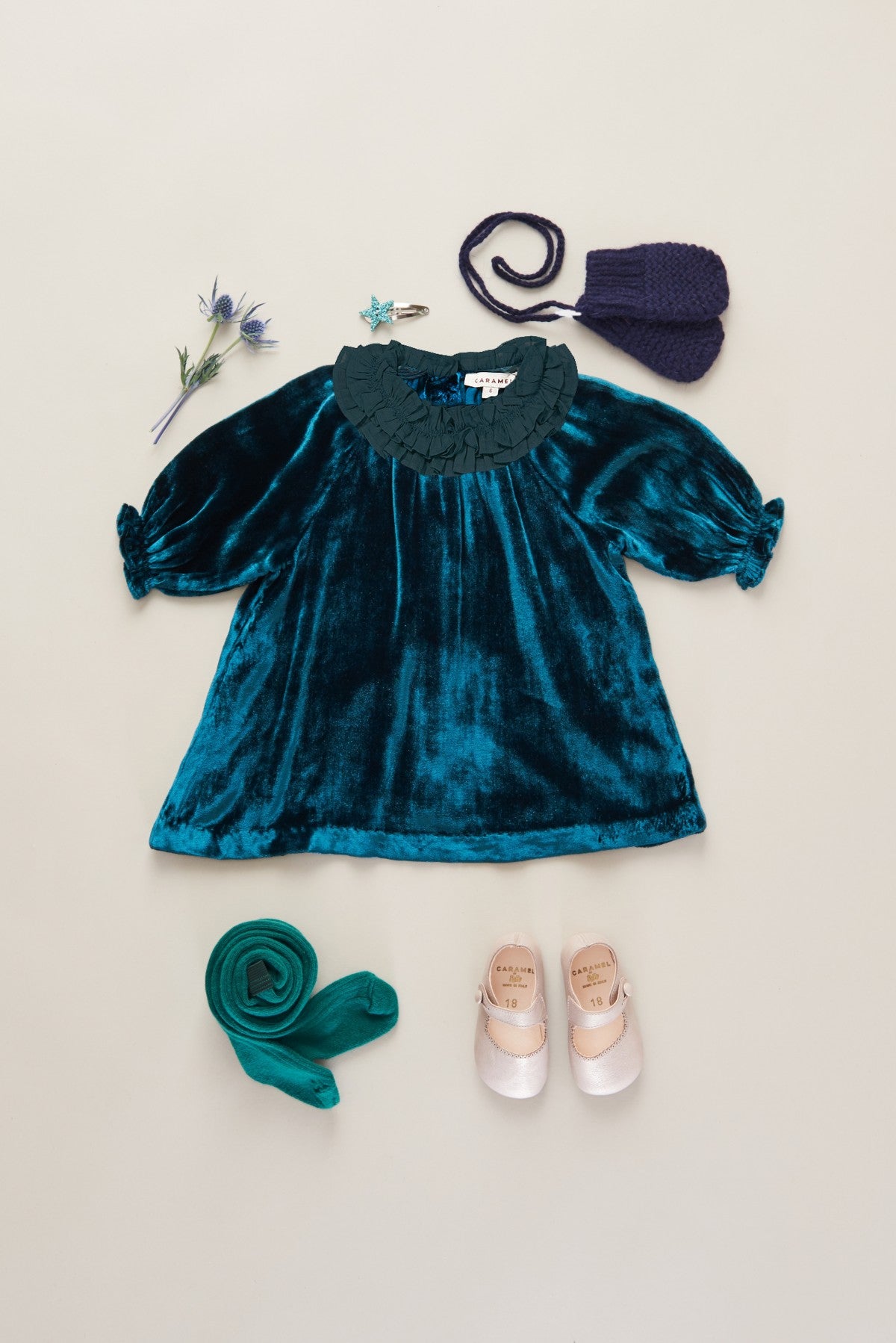 Baby Girls Deep Teal Velvet Dress