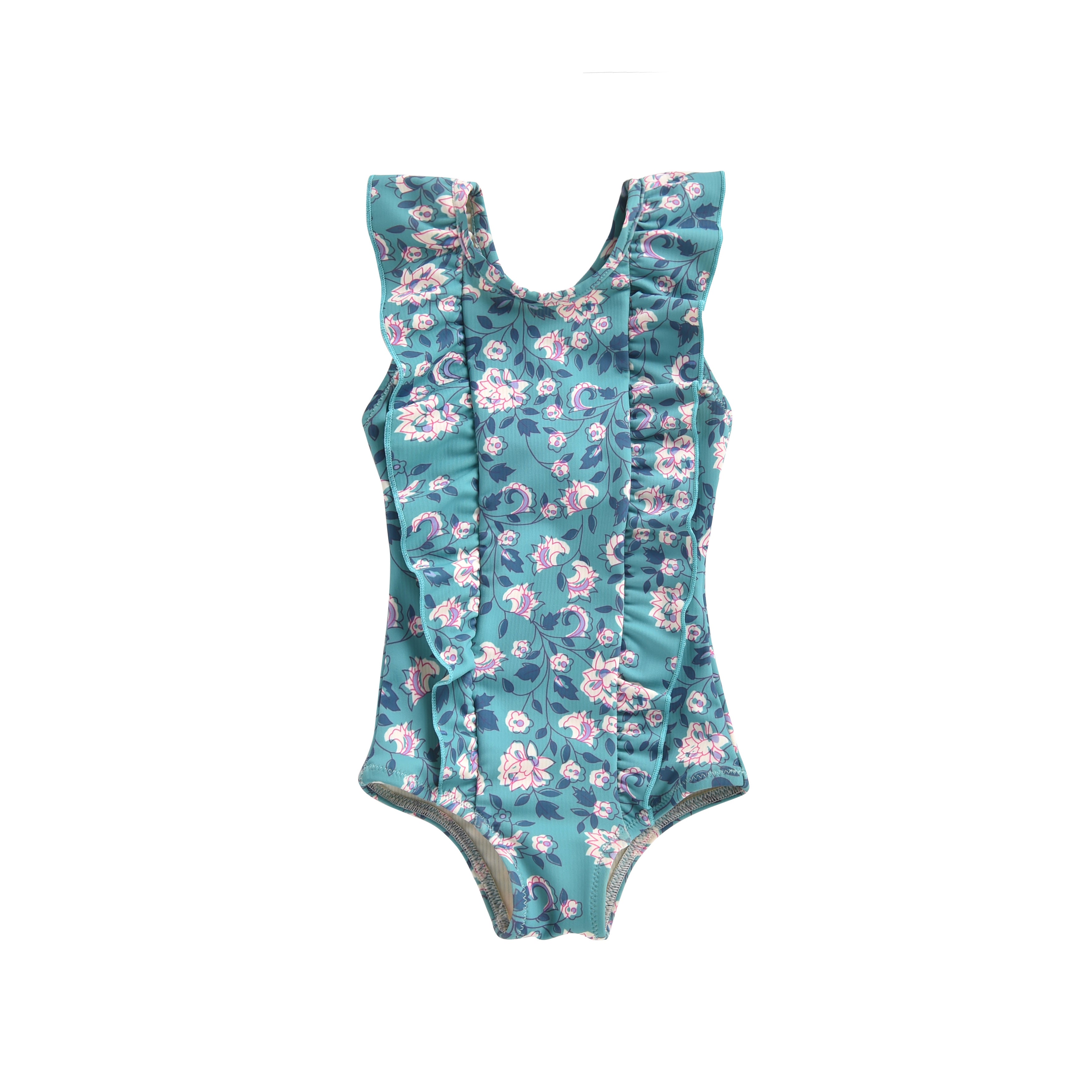 Girls Emerald Flowers Swimsuit
