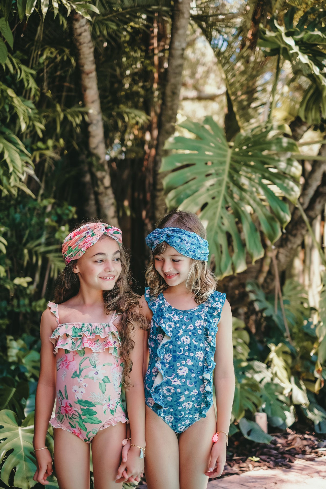 Girls Emerald Flowers Swimsuit