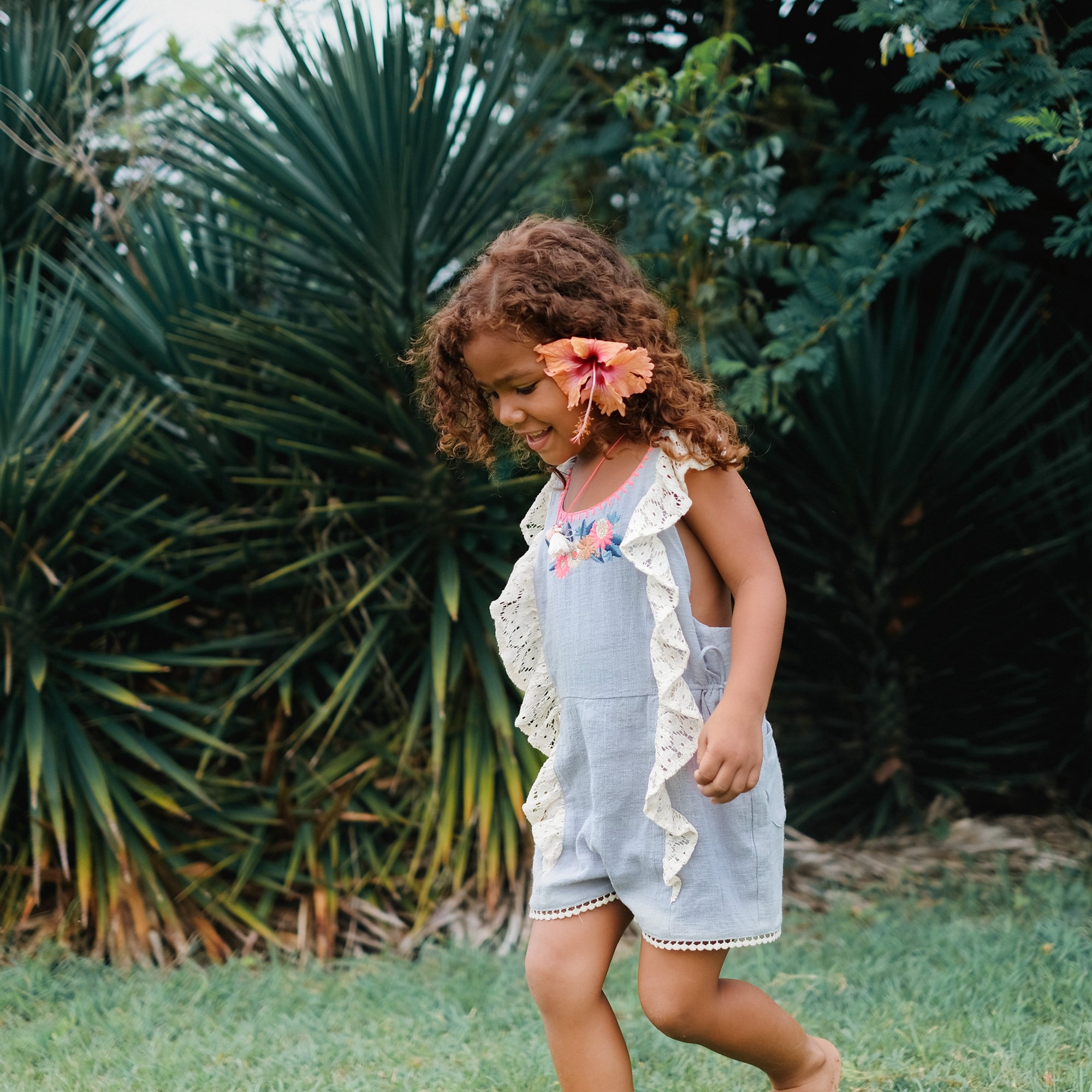 Baby Girls Silver Cloud Cotton Overalls