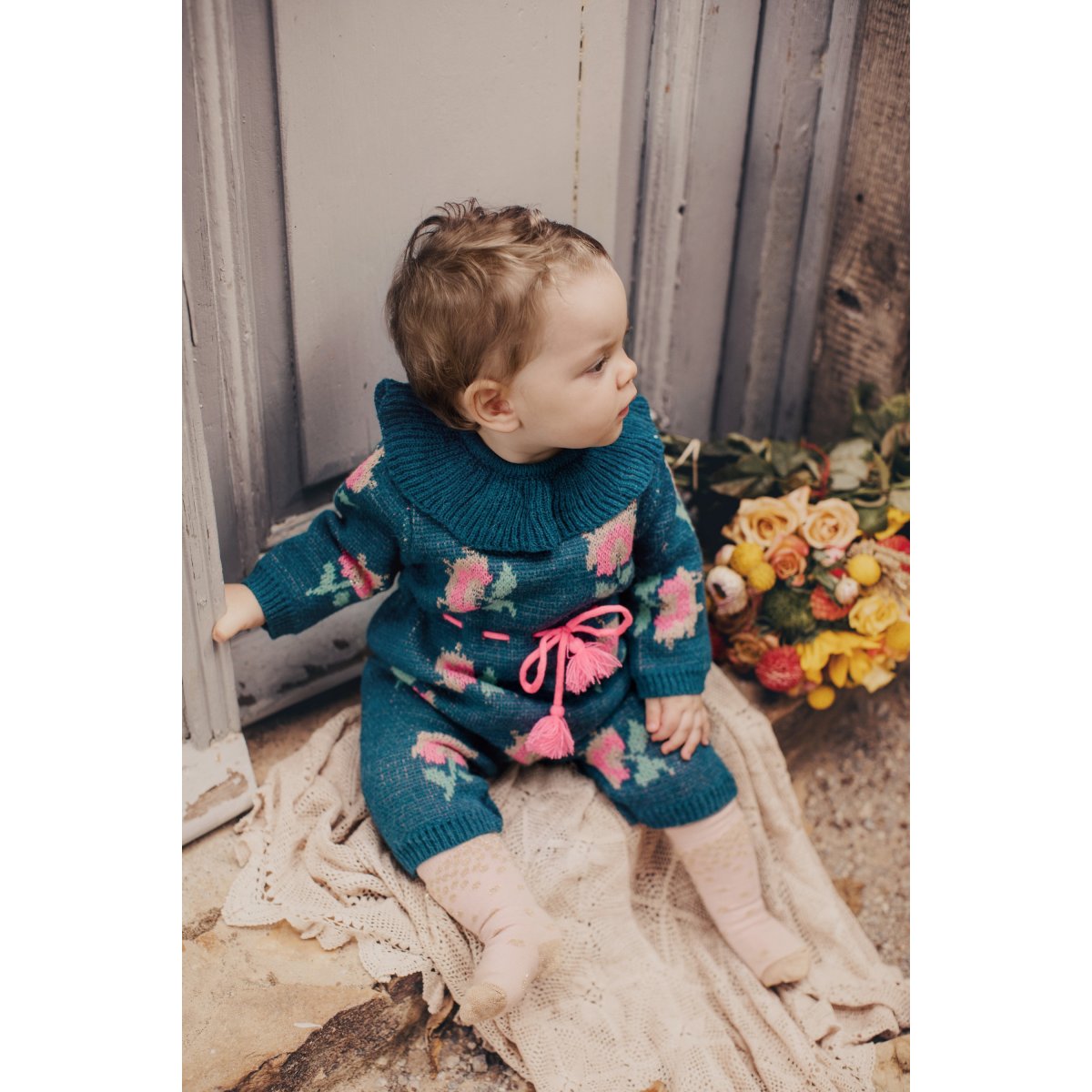 Baby Girls Lake Blue Embroidered Babysuit
