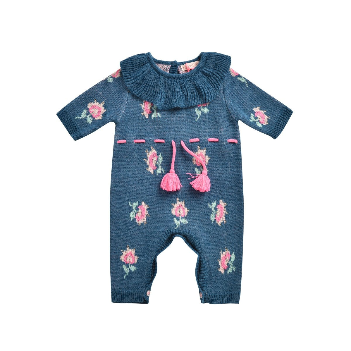 Baby Girls Lake Blue Embroidered Babysuit