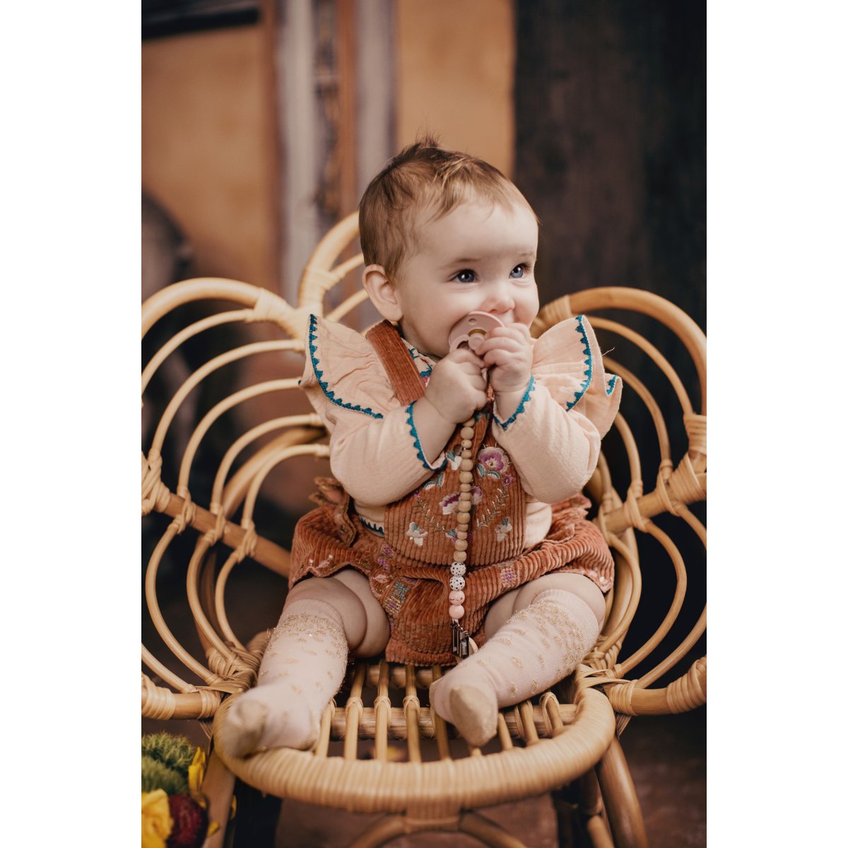 Baby Girls Terracotta Embroidered Cotton Rompers