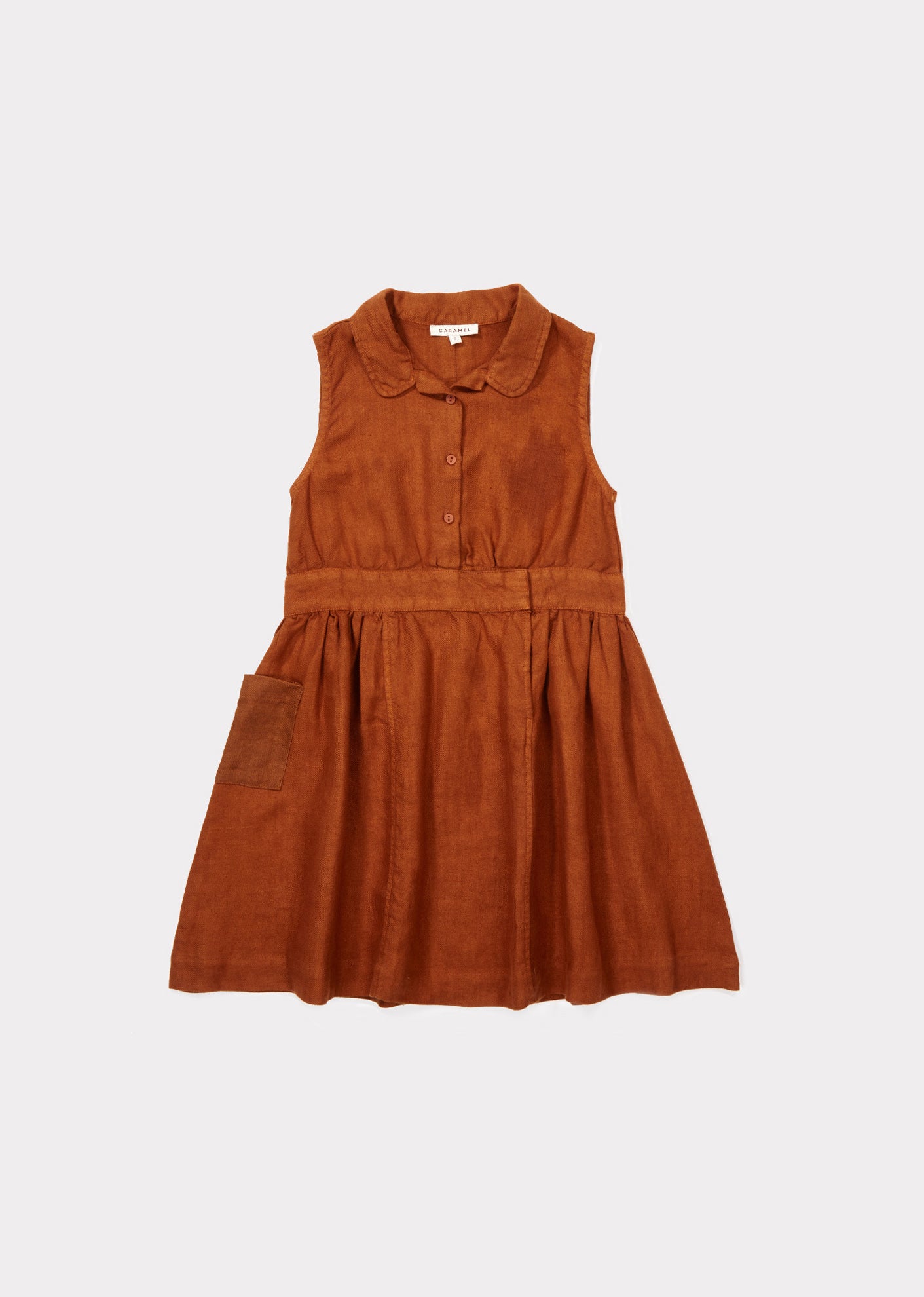 Girls Camel Linen Woven Dress