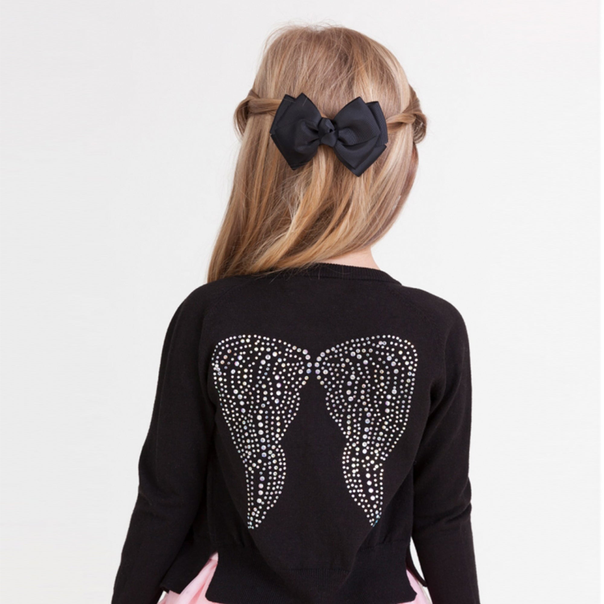 Girls Black Cotton Knitted Cardigan