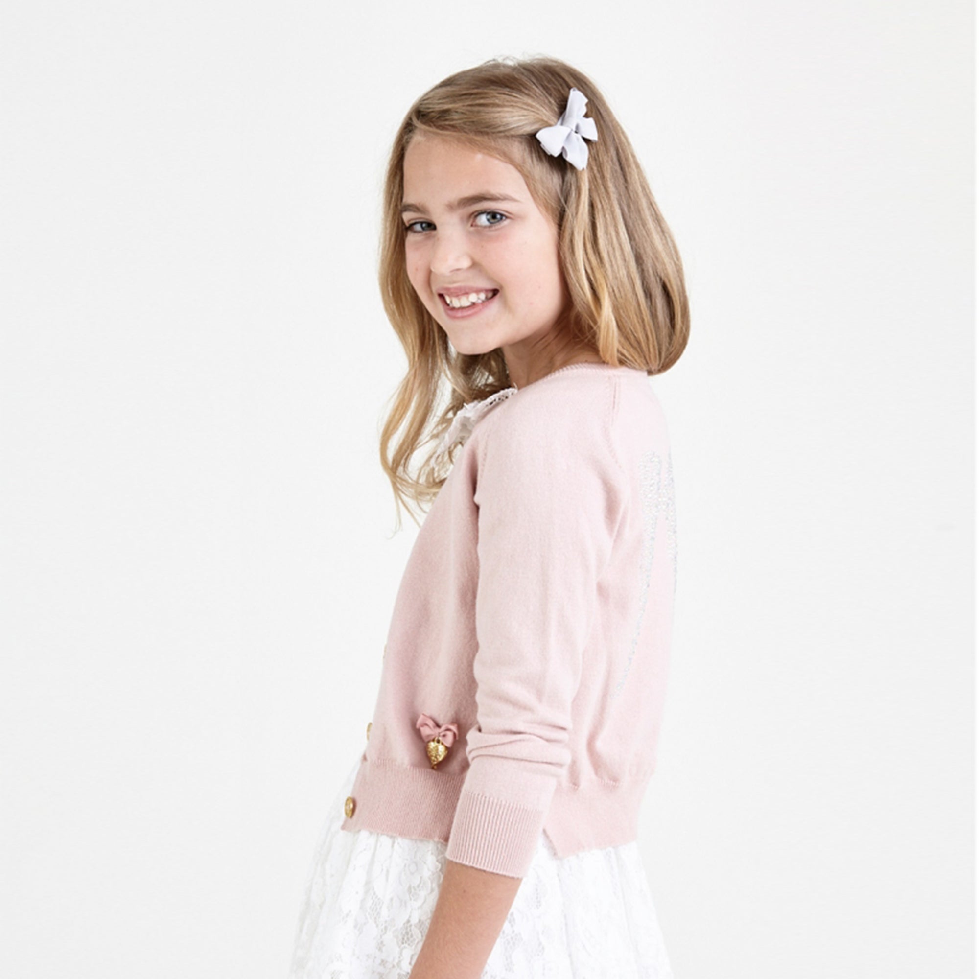 Girls Blush Pink Cotton Knitted Cardigan