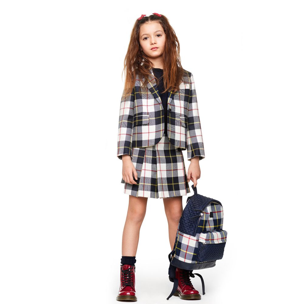 Girls White Check Skirt