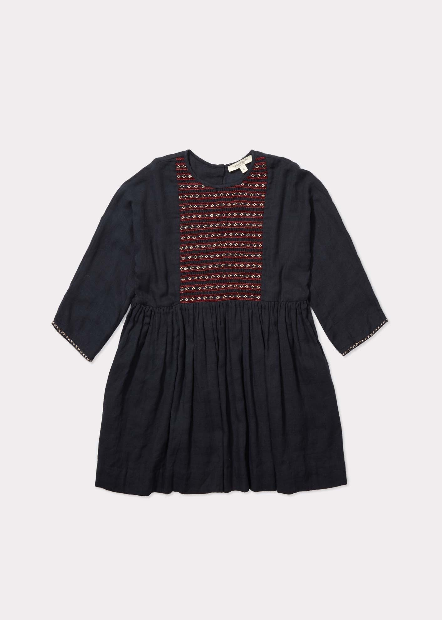 Girls Navy Knitted Dress With Embroidery - CÉMAROSE | Children's Fashion Store - 1