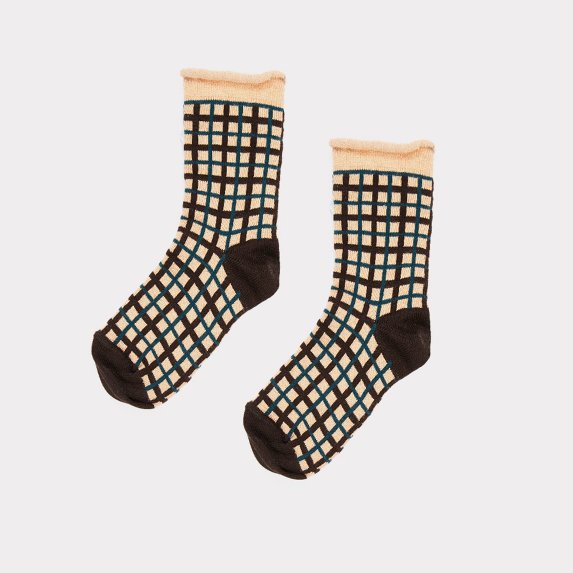 Girls Pink & Green Check Silk Socks