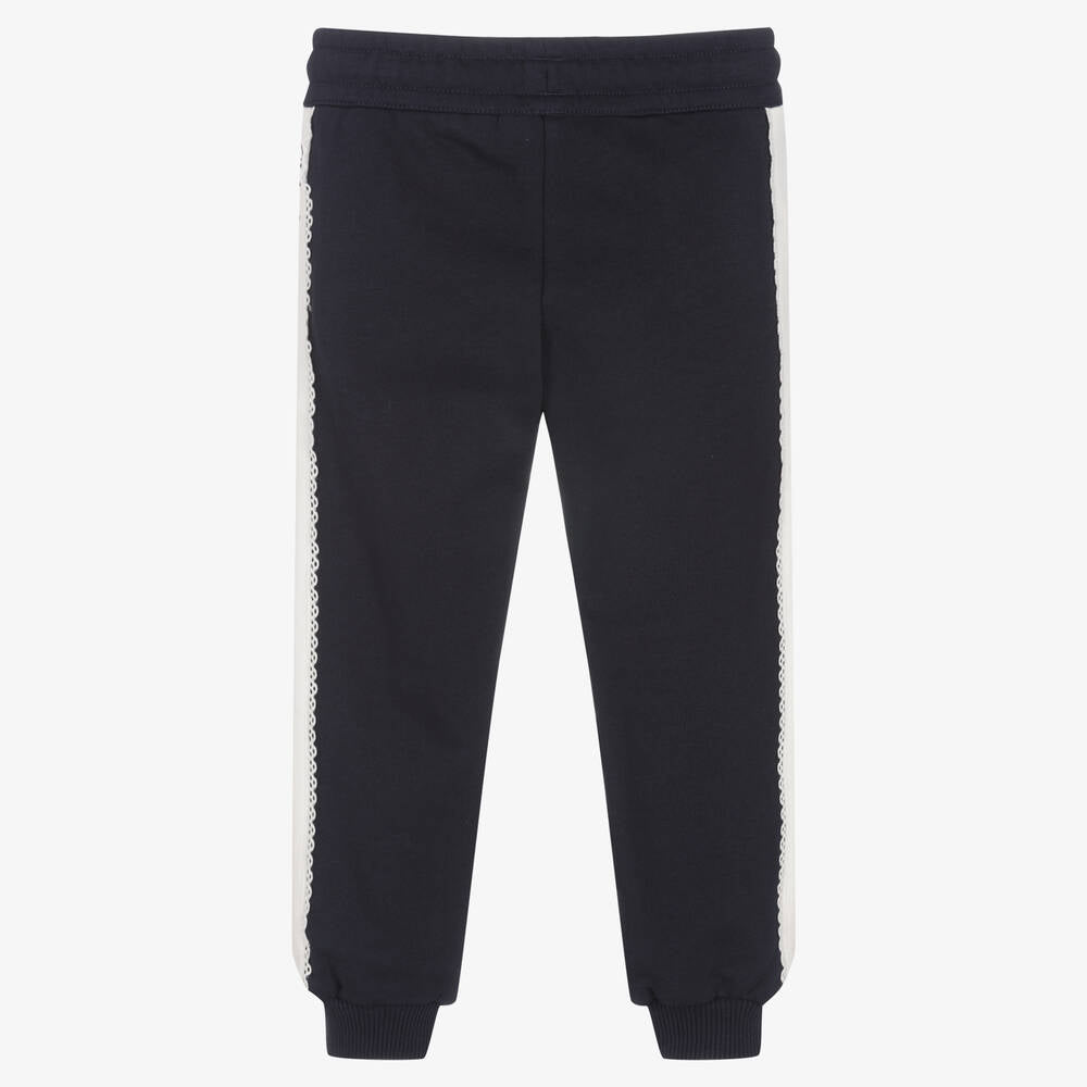 Girls Navy Logo Cotton Trousers
