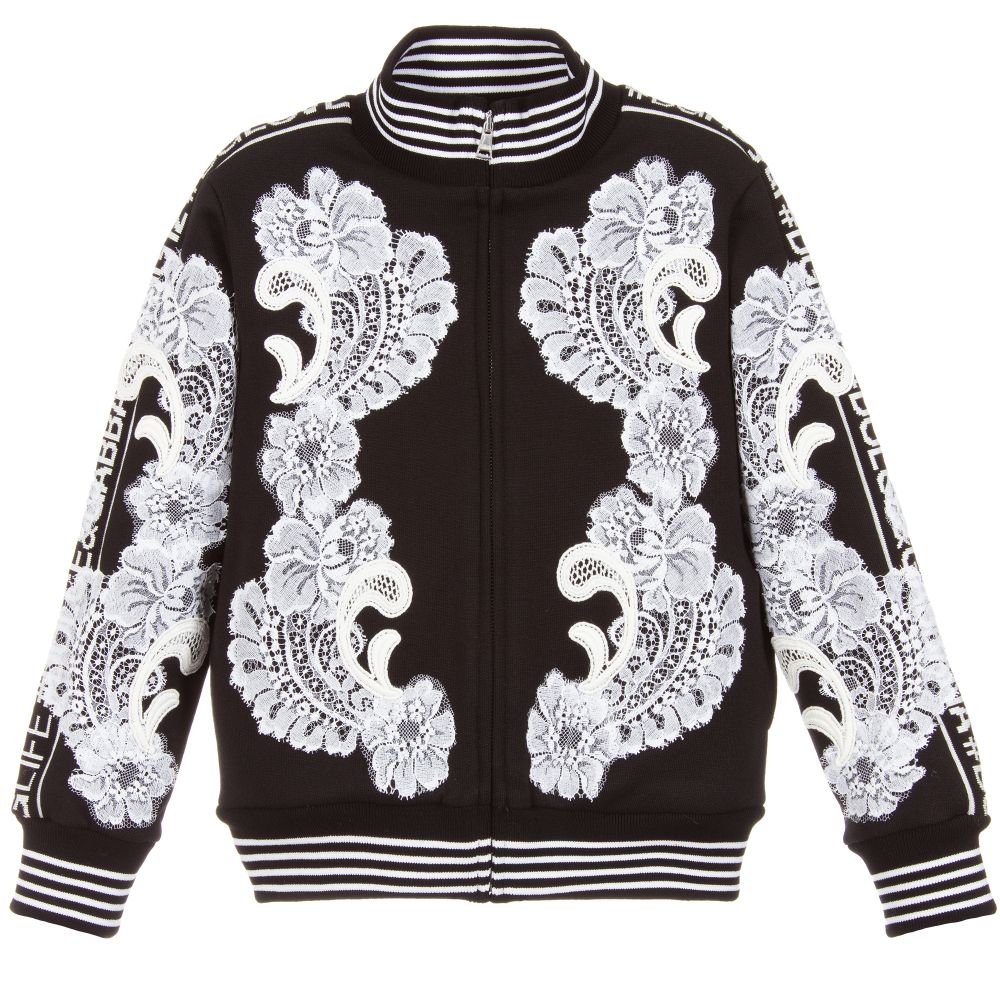 Girls Black Cotton Zipped Cardigan