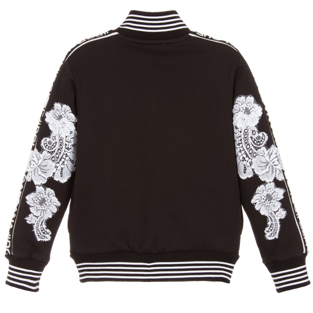 Girls Black Cotton Zipped Cardigan