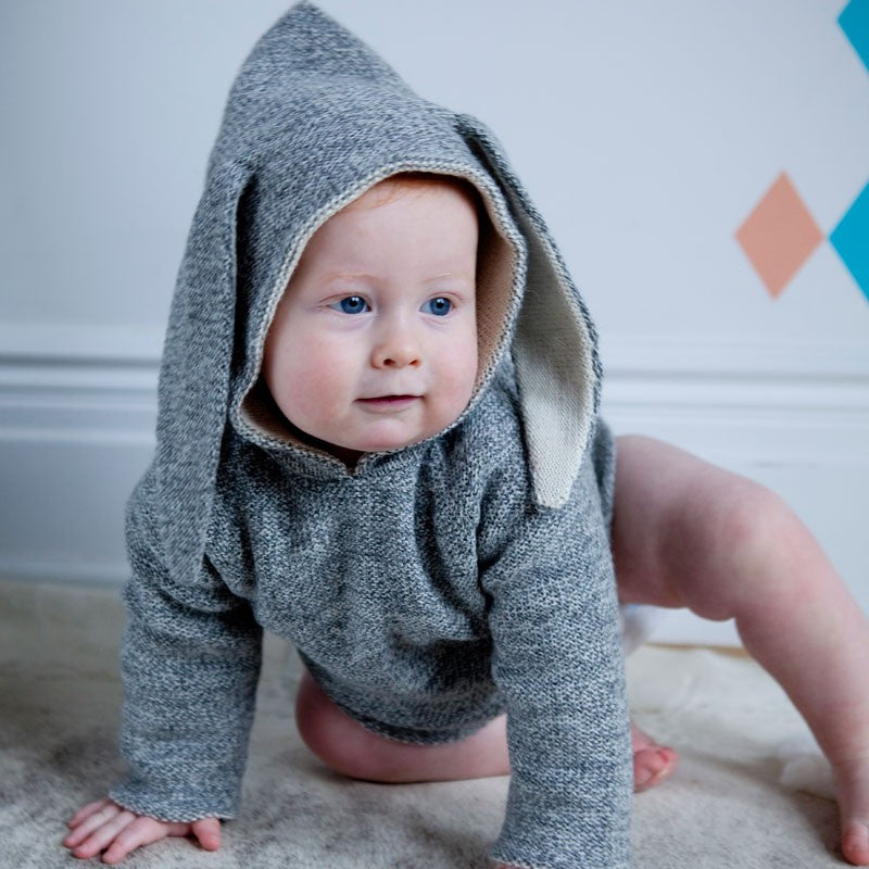 Baby Grey Alpaca Hooded Sweatshirt With Rabbit Ears - CÉMAROSE | Children's Fashion Store - 2