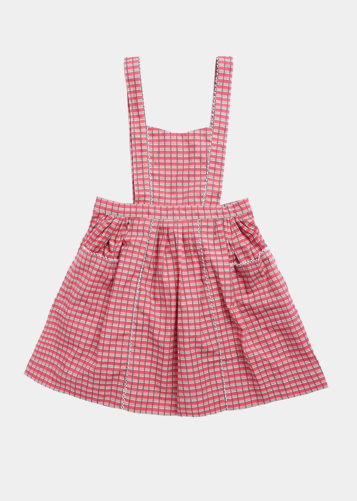 Girls Red Painted Check Cotton Dress