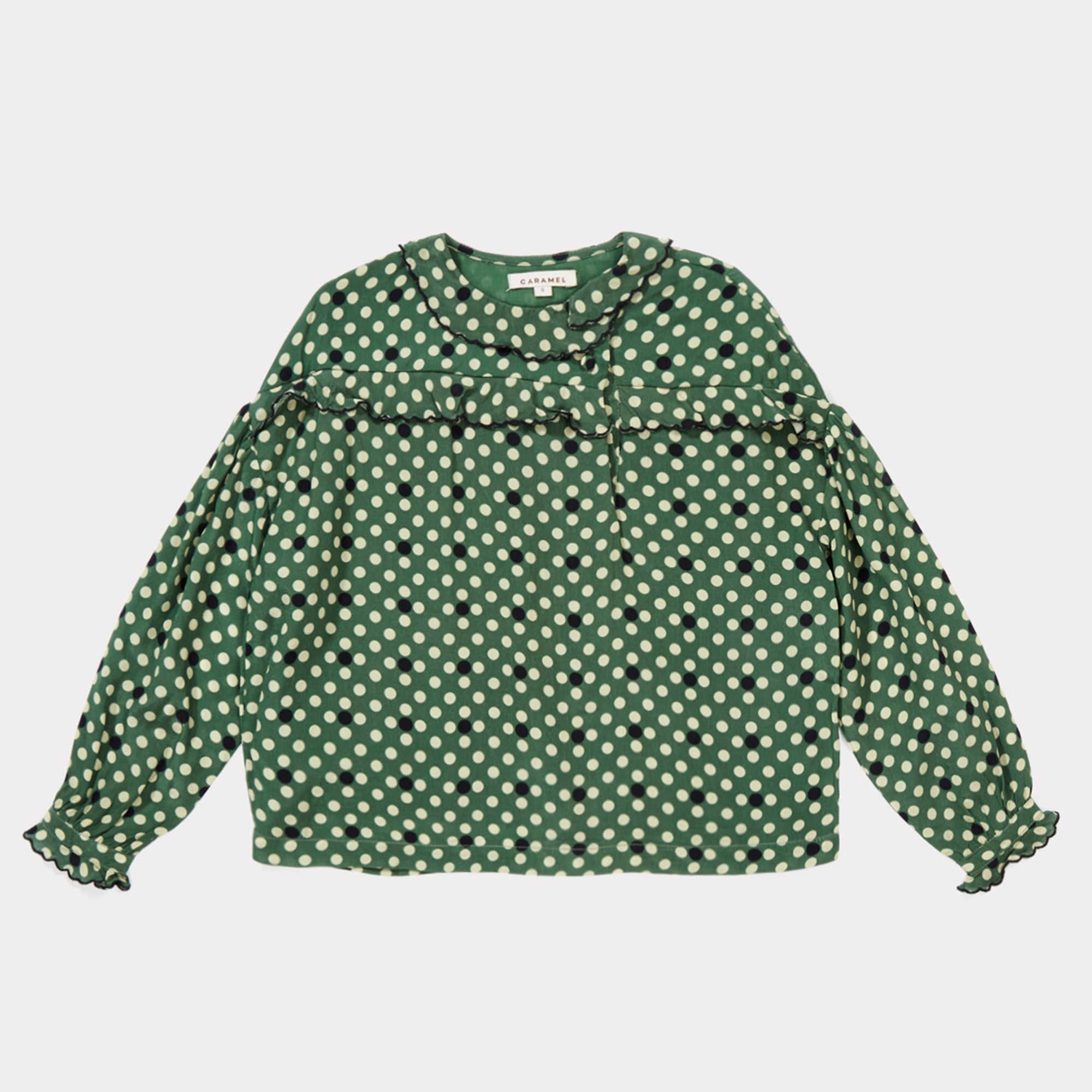 Girls Forest Green Polka Dot Blouse