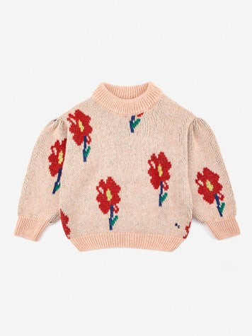 Girls Pink Flowers Sweater