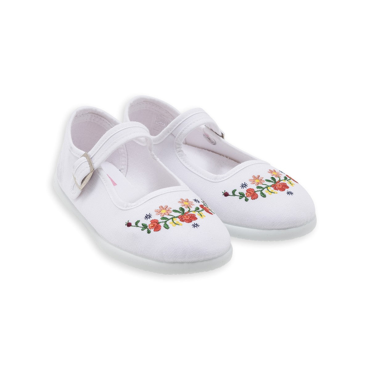 Girls Ecru Embroided Slippers With Buckle