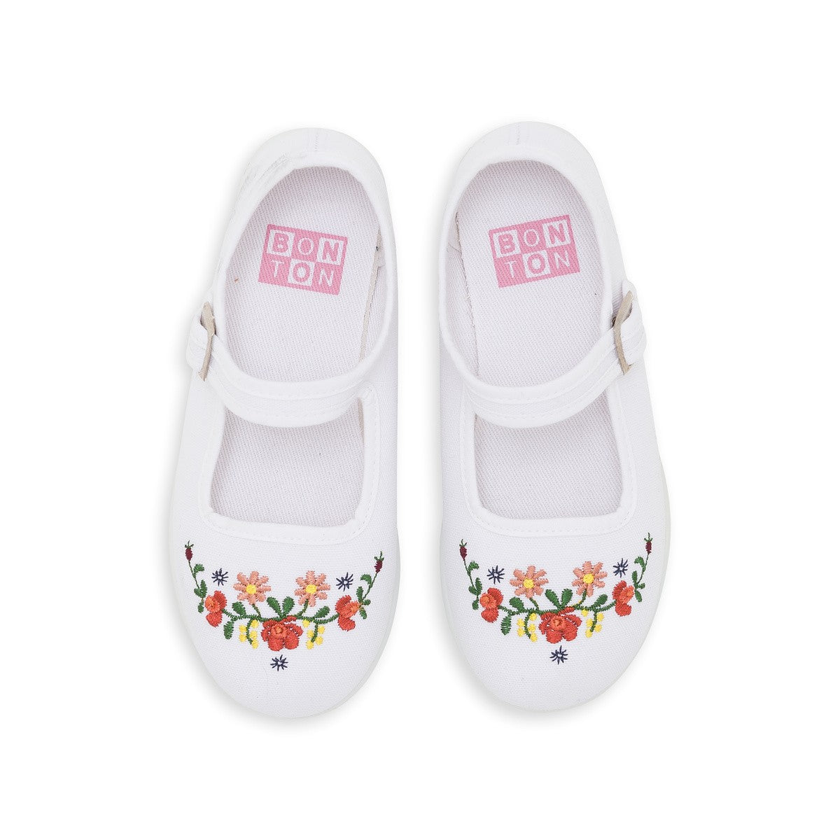 Girls Ecru Embroided Slippers With Buckle