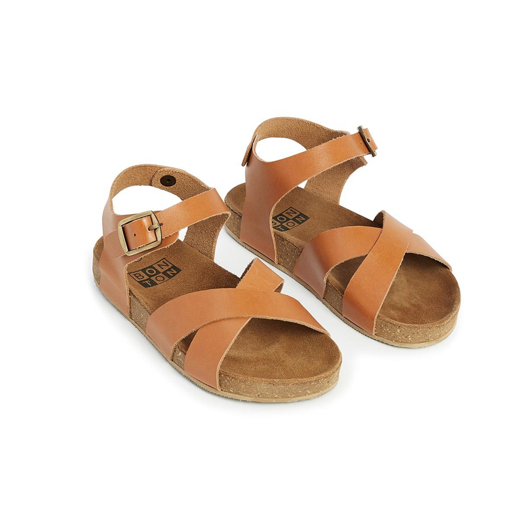 Girls & Boys Brown Crossed Leather Sandals