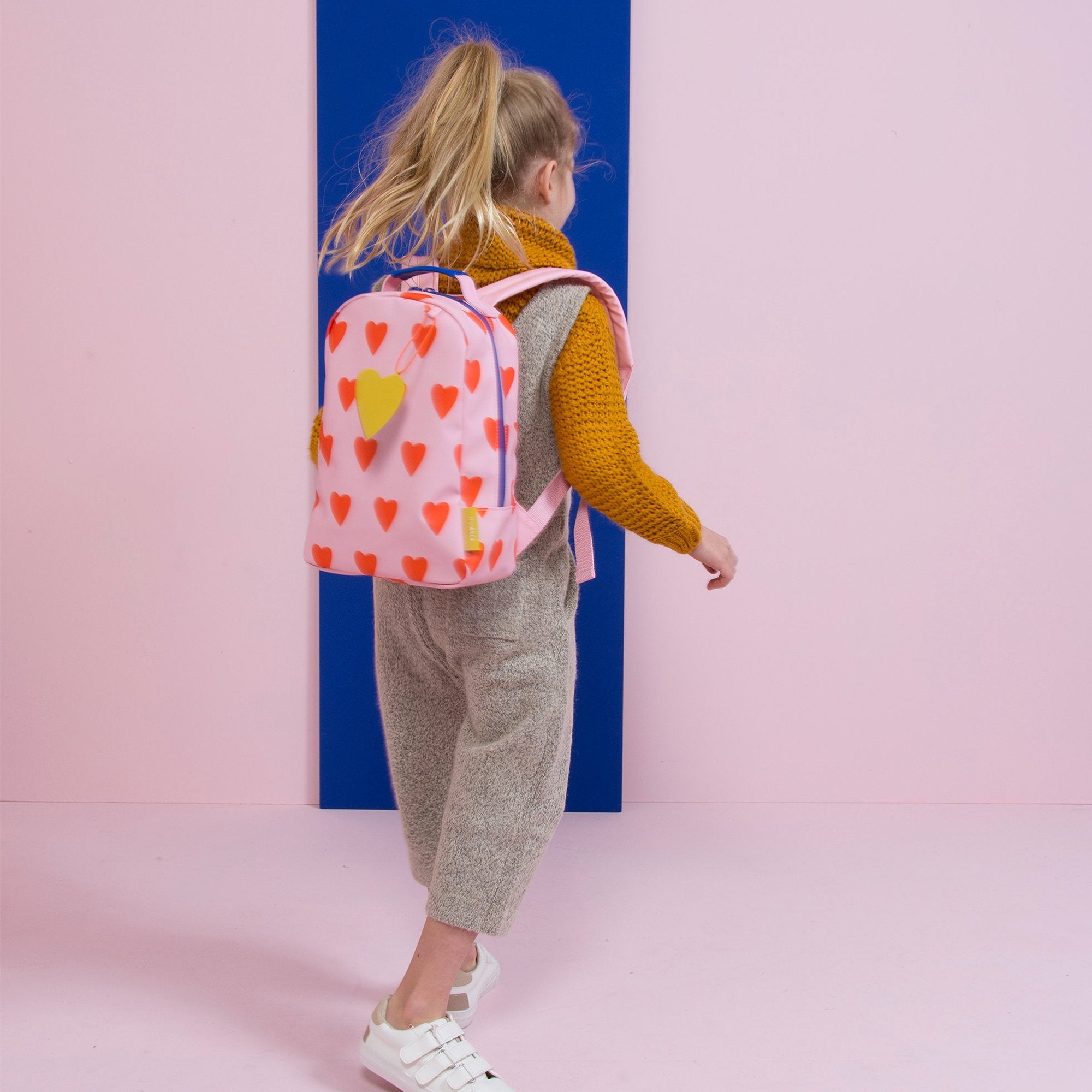 Girls Soft Pink & Orange Mini Hearts Backpack(20 x 10 x 30 cm)