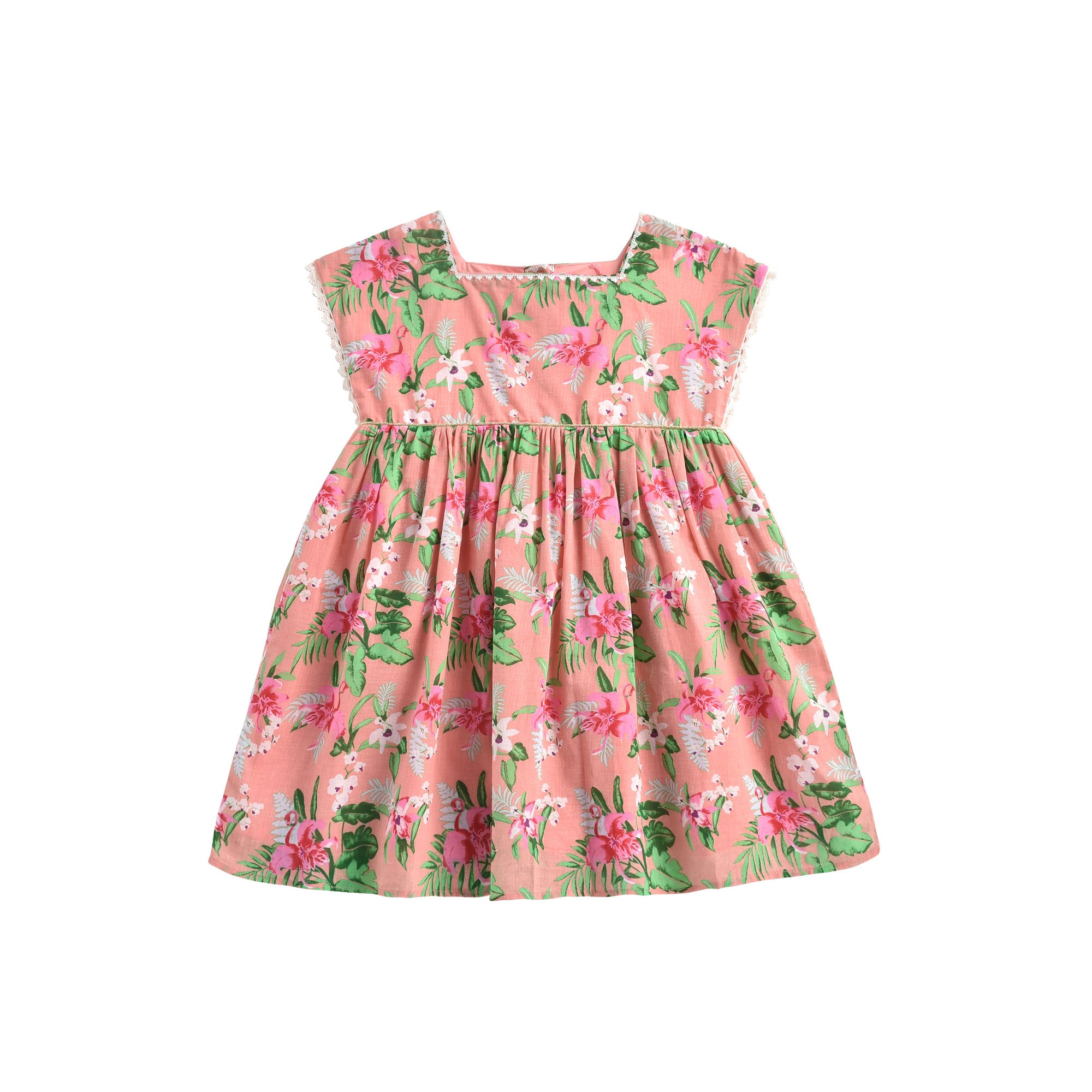 Girls Pink Flamingo Cotton Dress
