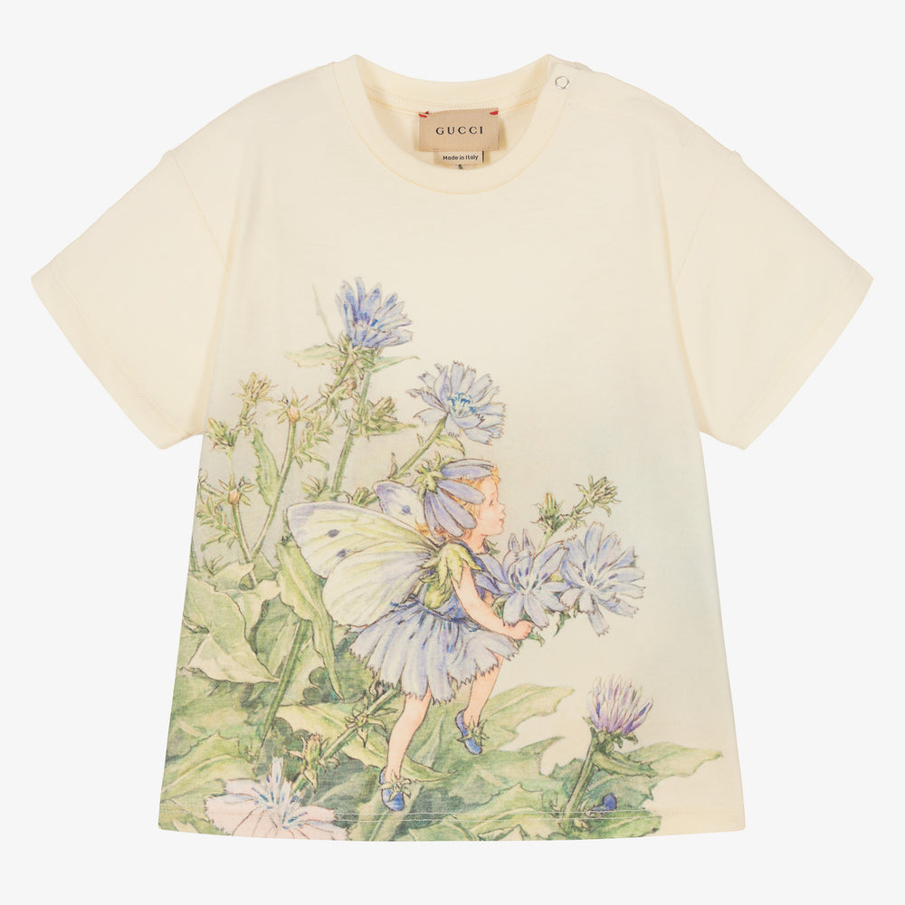 Baby Girls White Printed Cotton T-Shirt