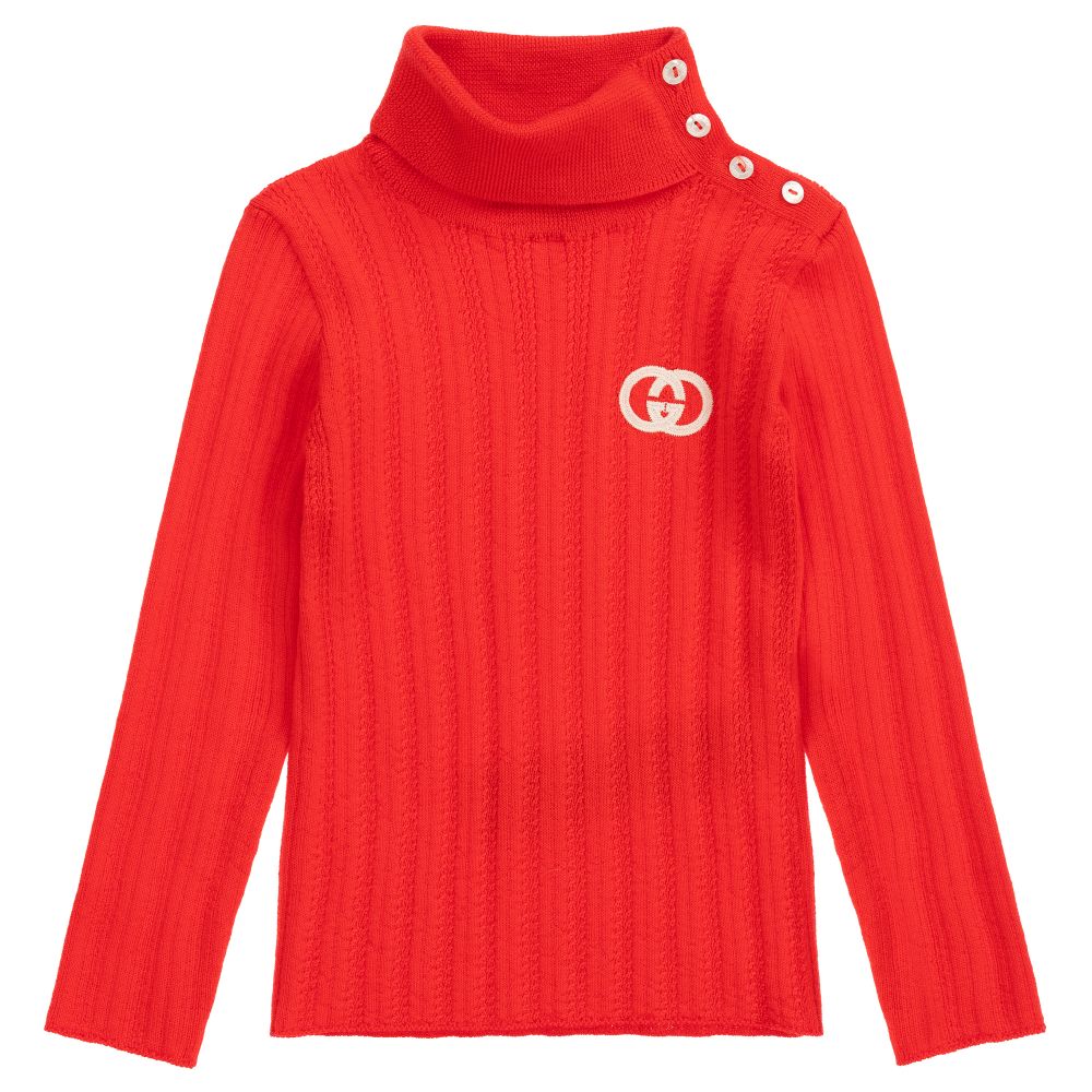 Col roulé en laine rouge GG pour bébés filles