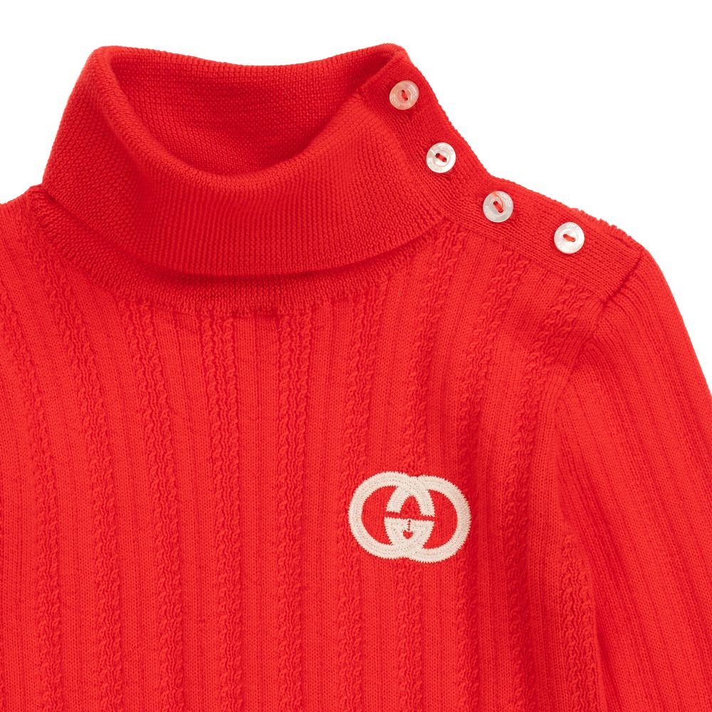 Col roulé en laine rouge GG pour bébés filles