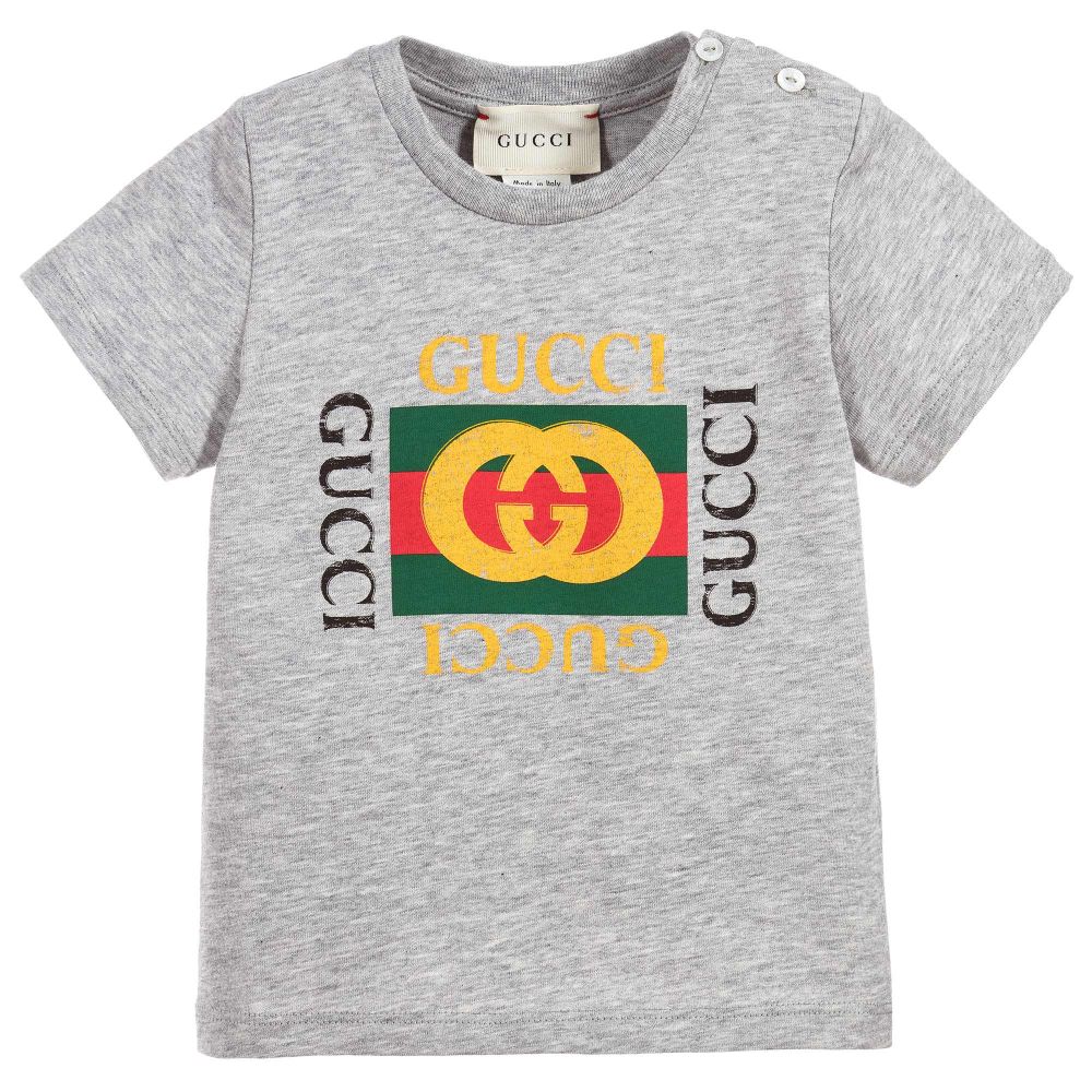 Baby Grey "GG" Logo Cotton T-shirt