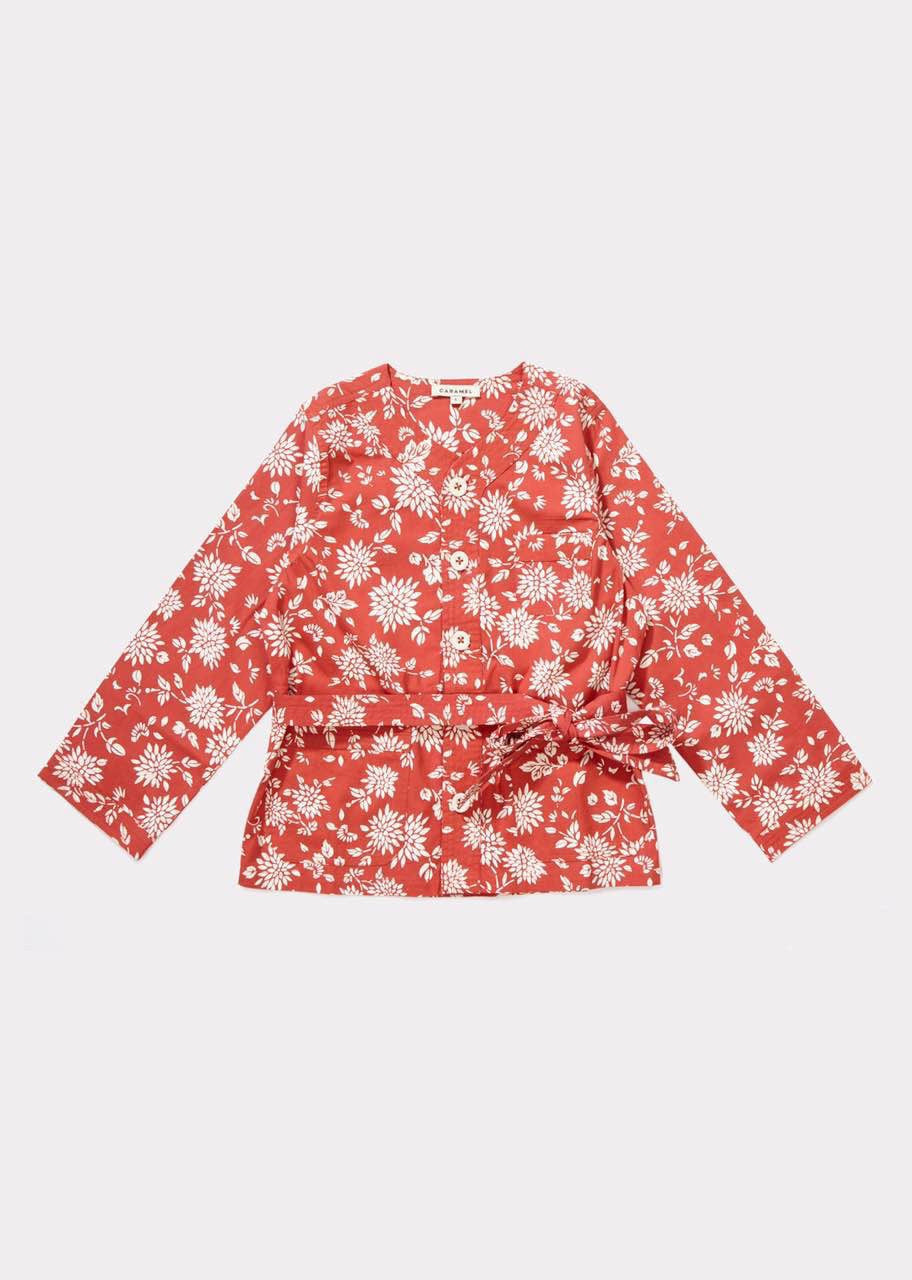 Girls Red Flower Printed Jacket
