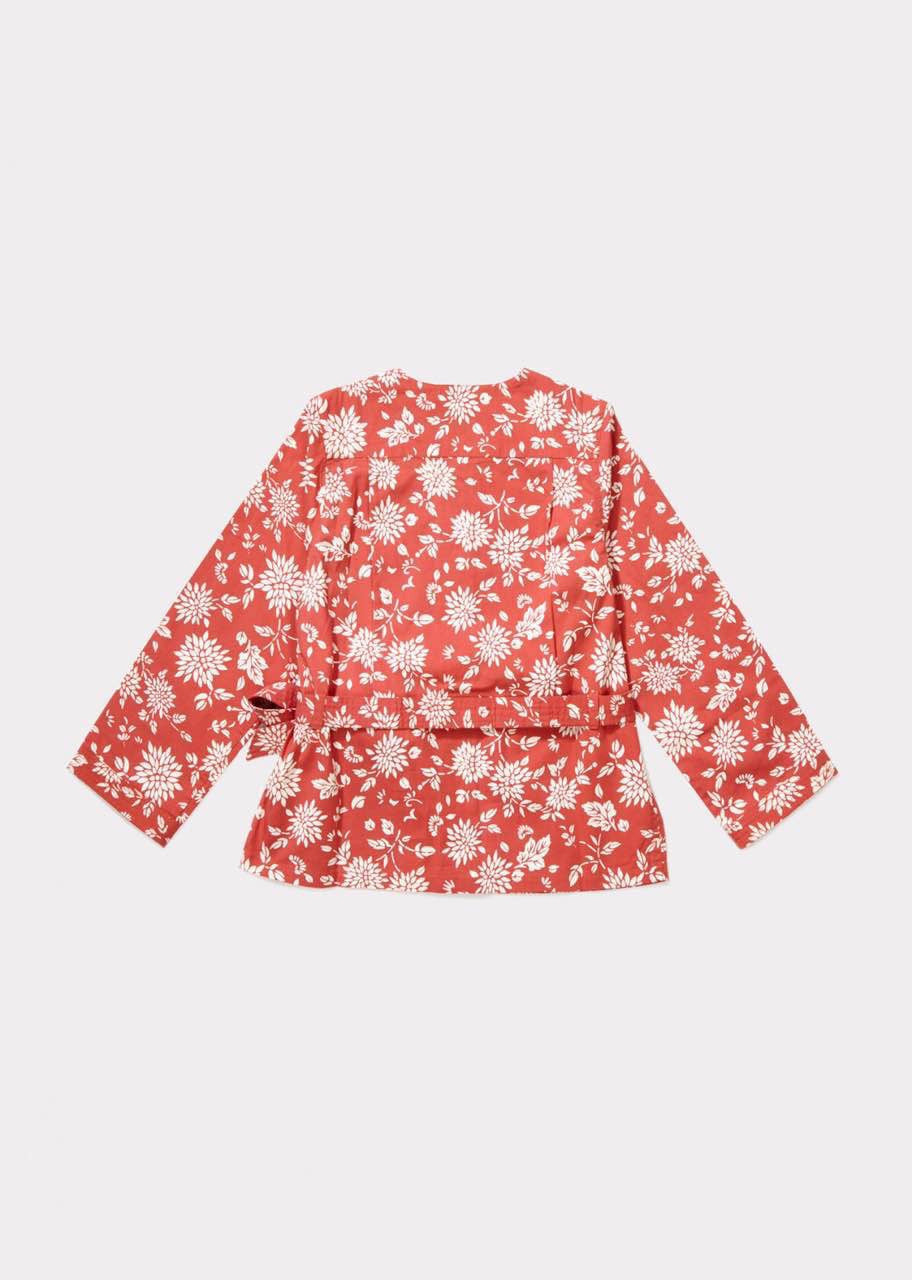 Girls Red Flower Printed Jacket