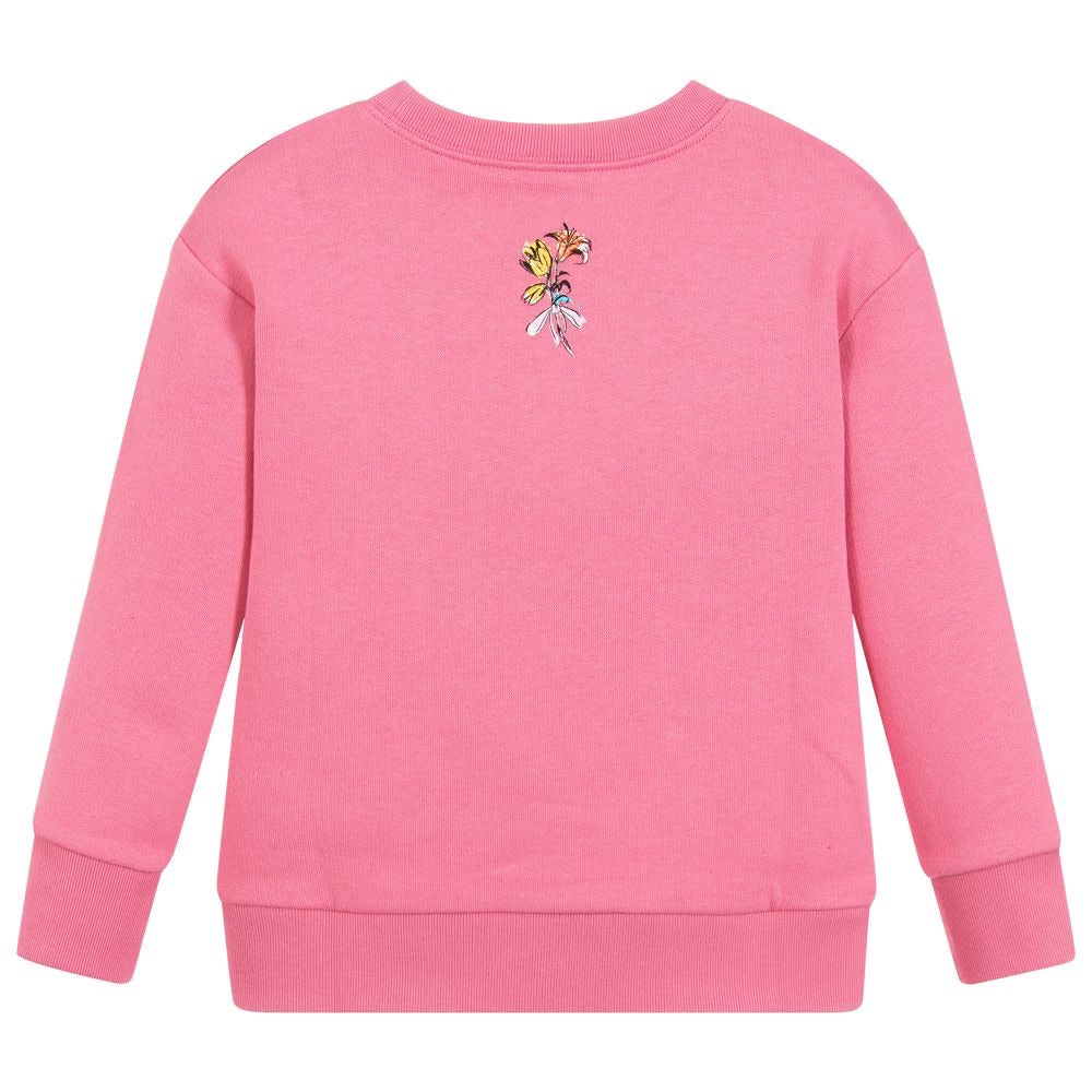 Girls Pink Printed Cotton Sweatshirt
