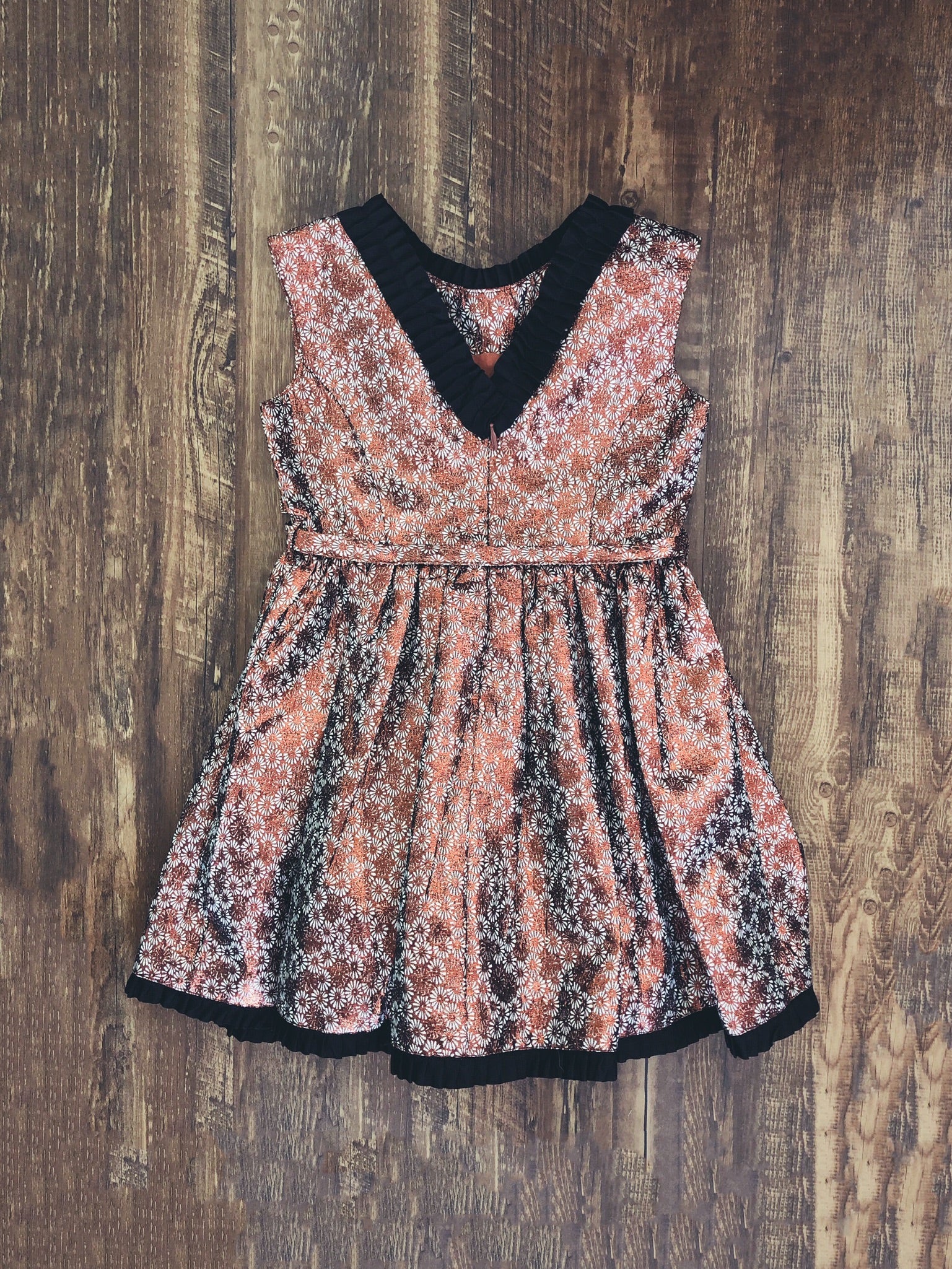 Girls Metalised Flower V-neck Dress