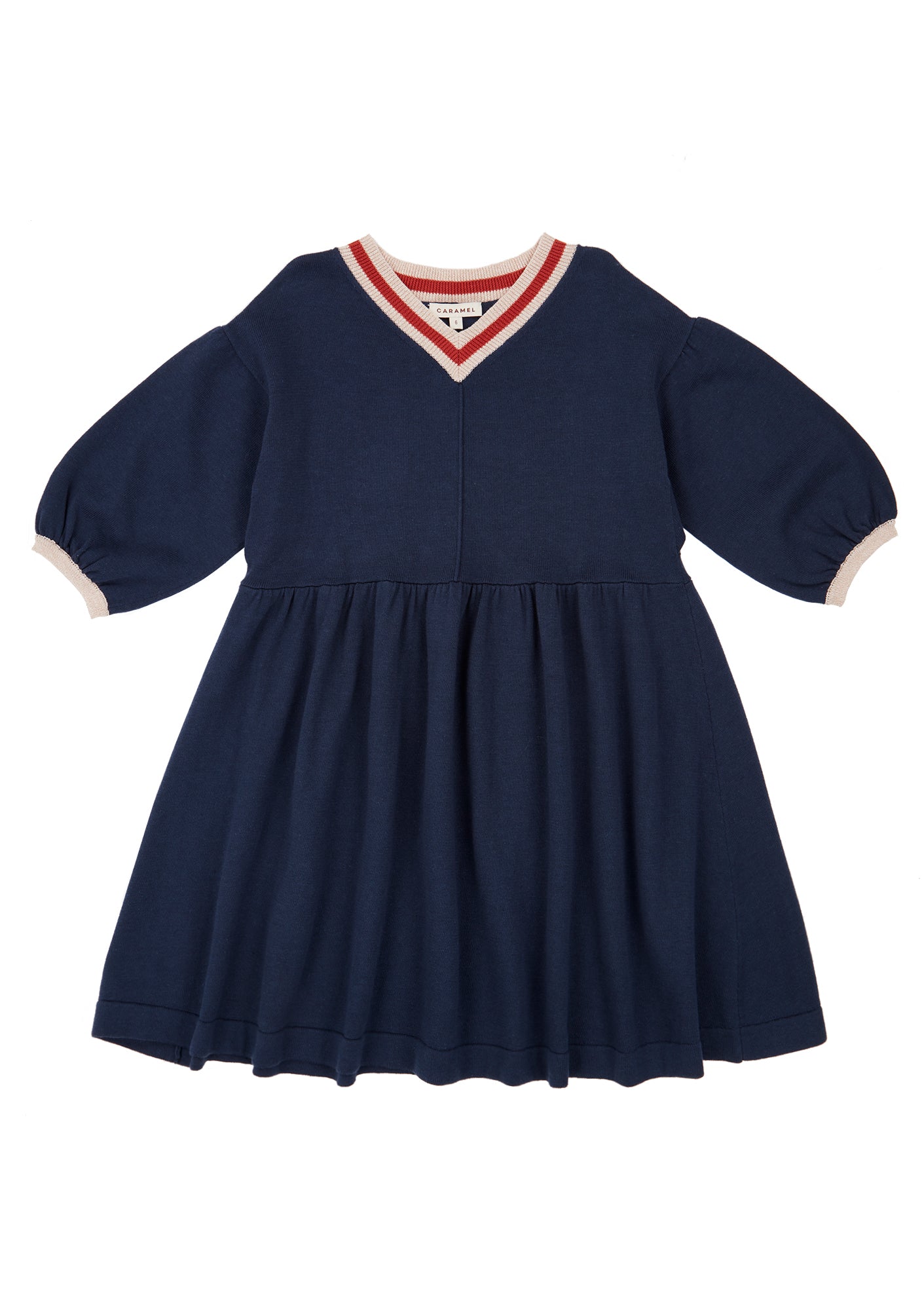 Girls Navy V-neck Cotton Dress