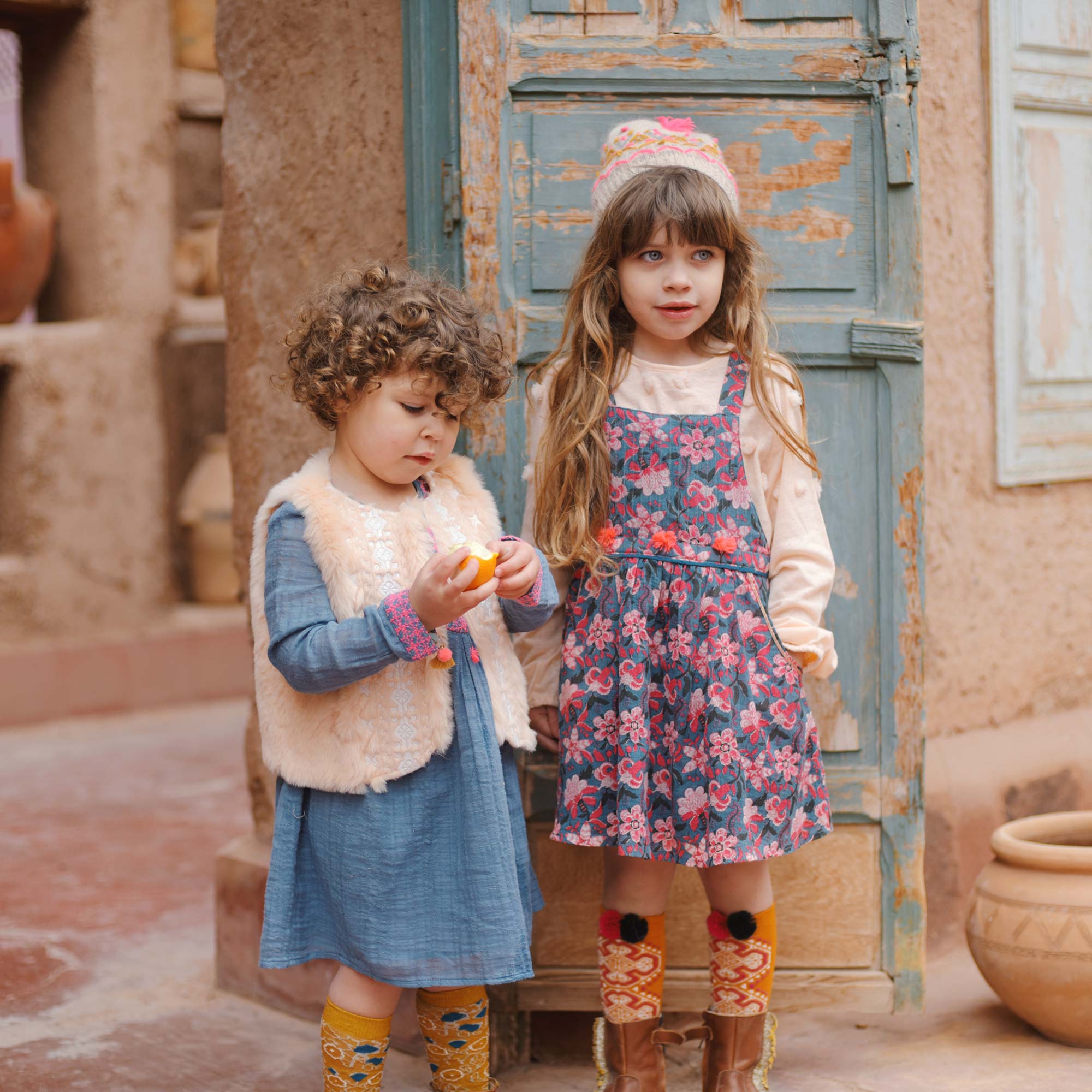 Girls Blue Flower Cotton Dresse