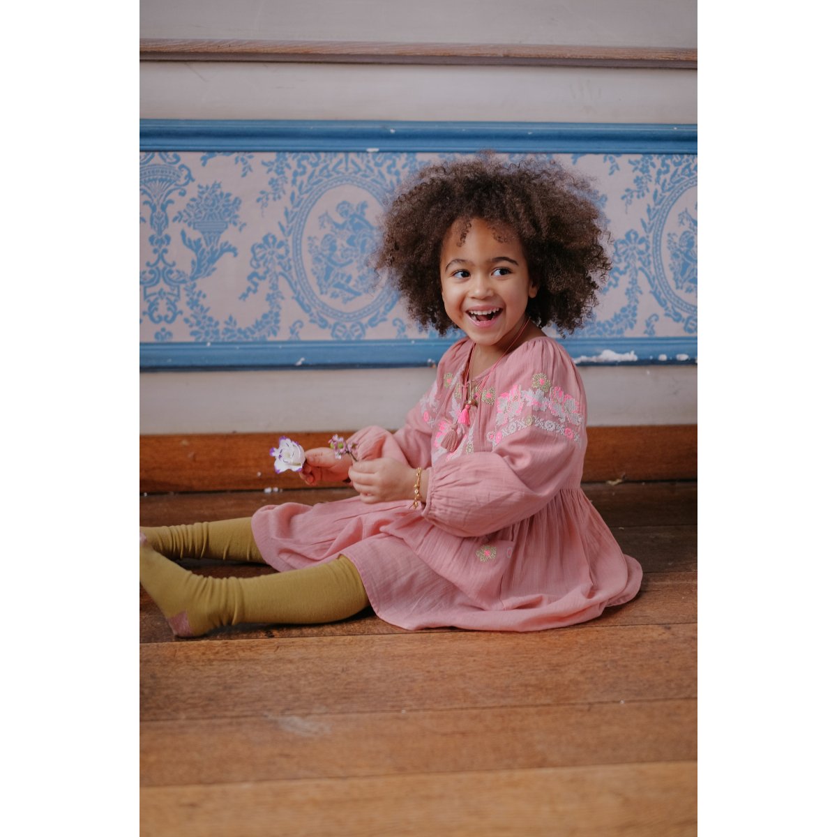 Girls Pink Embroidered Cotton Dress