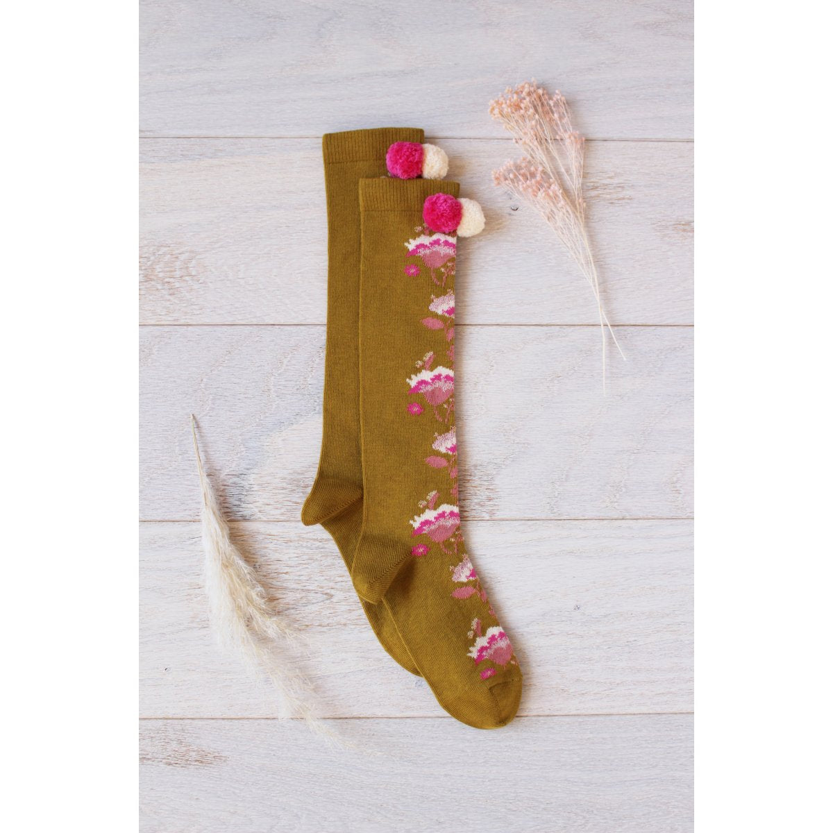 Baby Girls Dark Yellow Embroidered Cotton Socks